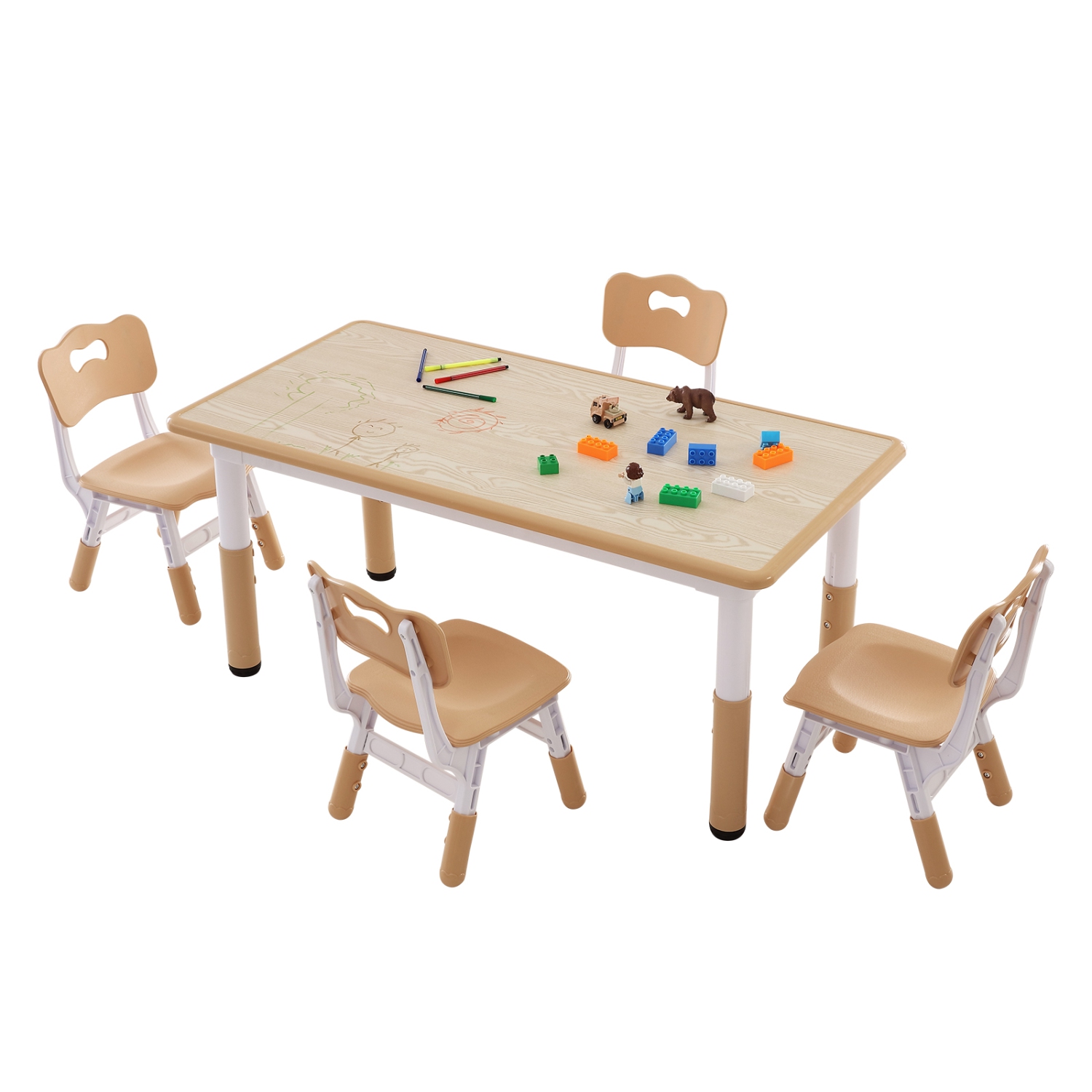 VEVOR Kids Table and 4 Chairs Set, Height Adjustable Toddler Table and Chair Set, Graffiti Desktop, Children Multi-Activity Table for Art, Craft,
