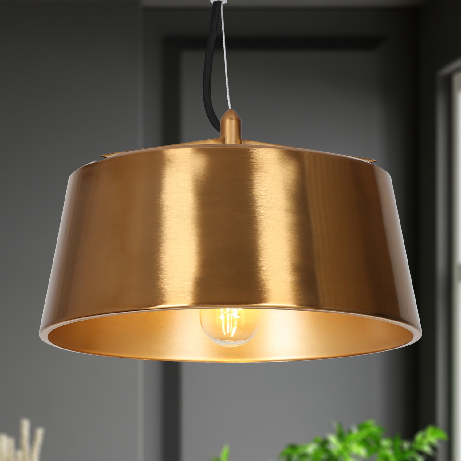Tambour en laiton doré doré Uolfin Tambour Tambour moderne/contemporain Moyenne lampe suspendue pour îlot de cuisine