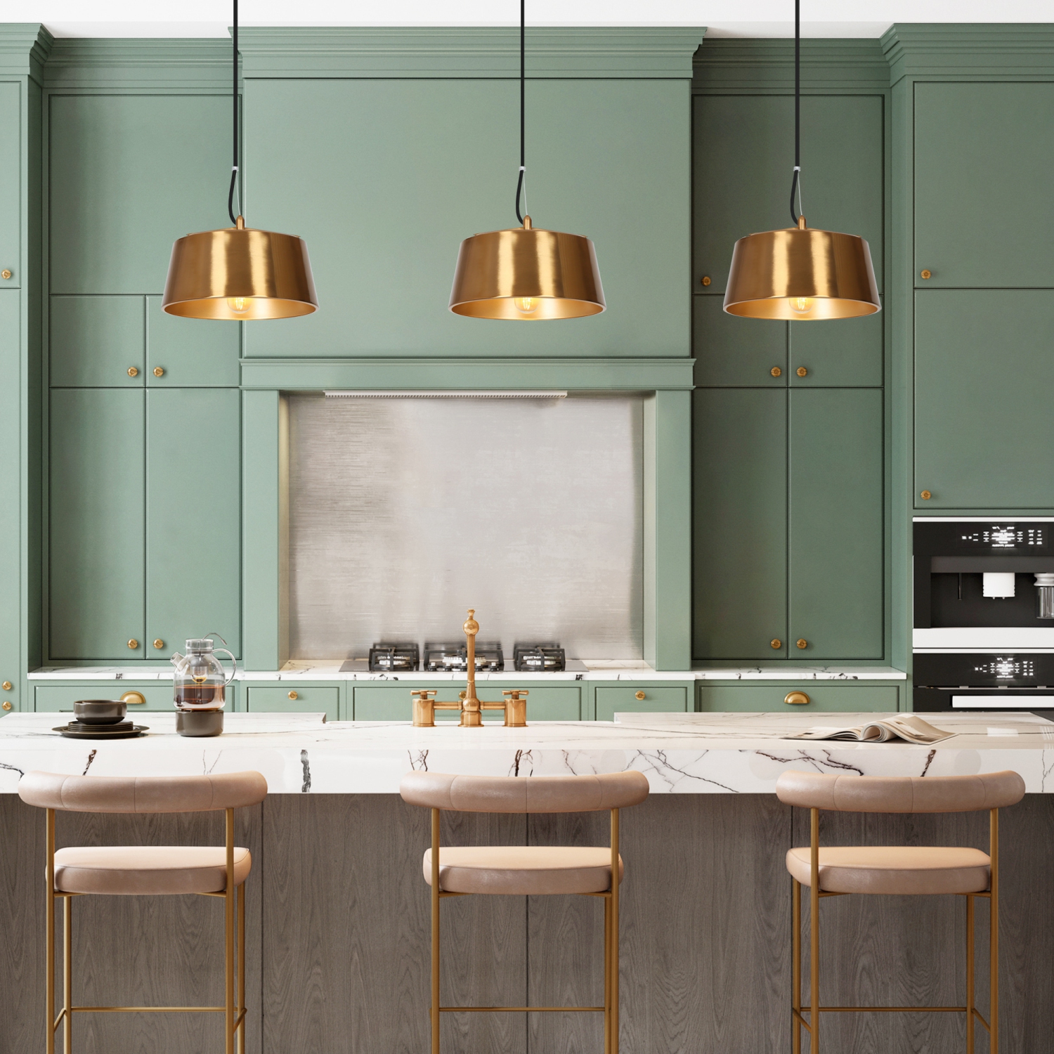 Tambour en laiton doré doré Uolfin Tambour Tambour moderne/contemporain Moyenne lampe suspendue pour îlot de cuisine