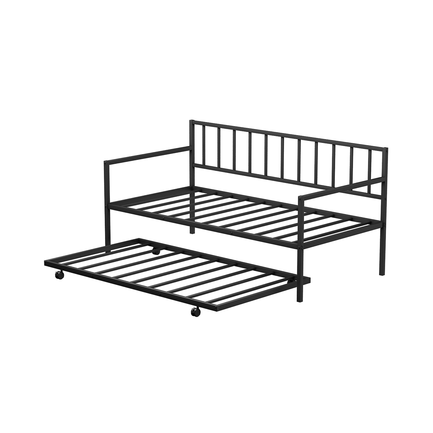 Topbuy Twin Size Steel Daybed &roll-out Trundle Frame Set w/ Casters