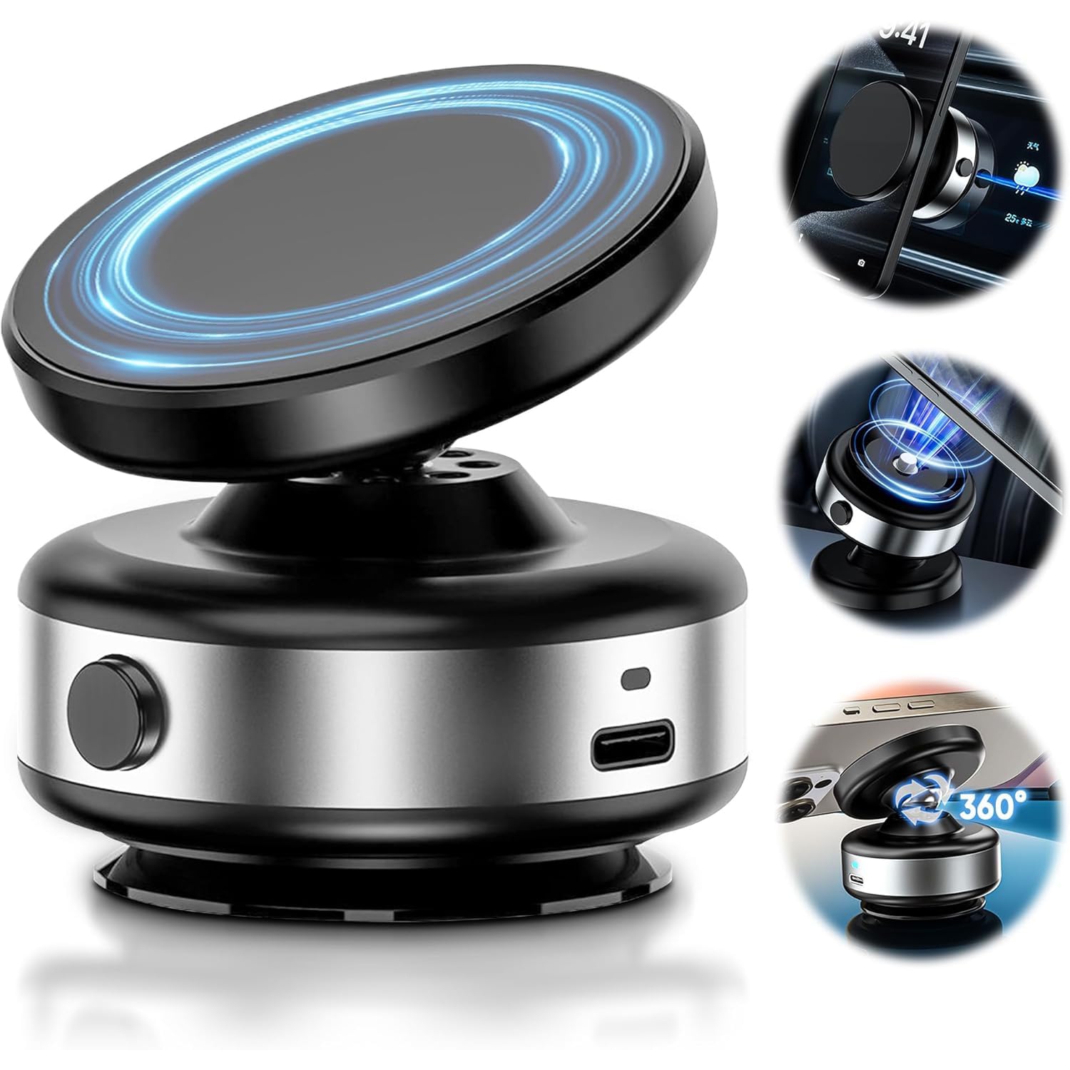 360° Electric Suction Vacuum Phone Holder, Double Sided Attachment Car Phone Mount, Hands Free for Car Dashboard Mounting, Smooth Surfaces