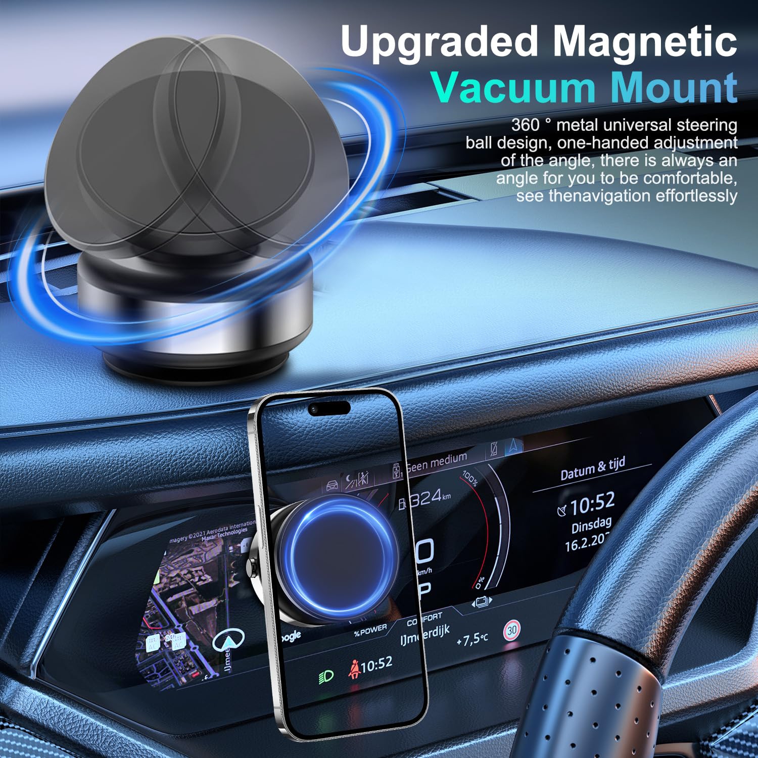 360° Electric Suction Vacuum Phone Holder, Double Sided Attachment Car Phone Mount, Hands Free for Car Dashboard Mounting, Smooth Surfaces