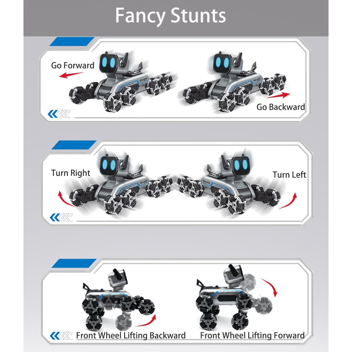 Jouet robot télécommandé pour chien pour enfants, voitures téléguidées acrobatiques à détection de mouvement 2,4 GHz avec musique et lumière, cadeau