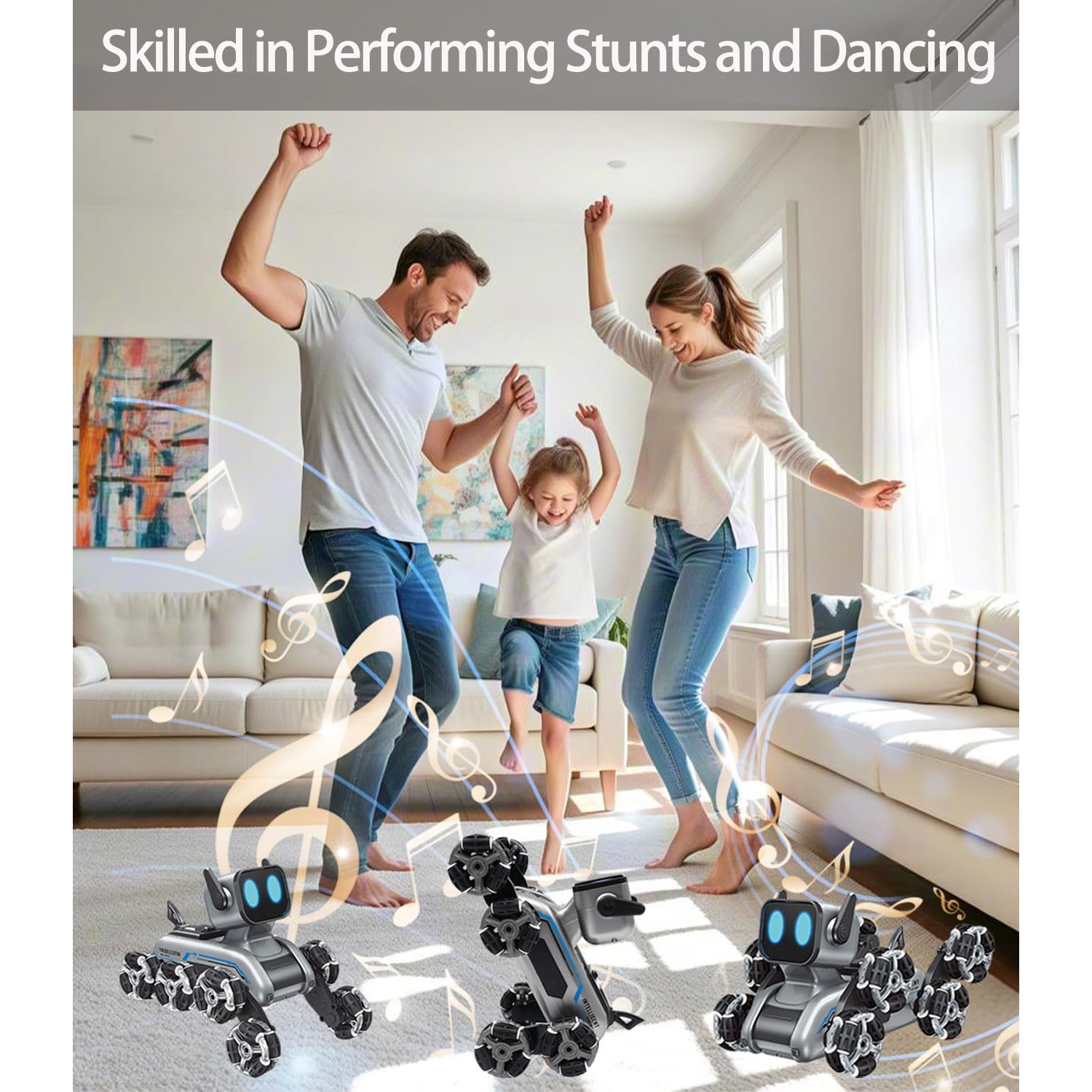 Jouet robot télécommandé pour chien pour enfants, voitures téléguidées acrobatiques à détection de mouvement 2,4 GHz avec musique et lumière, cadeau