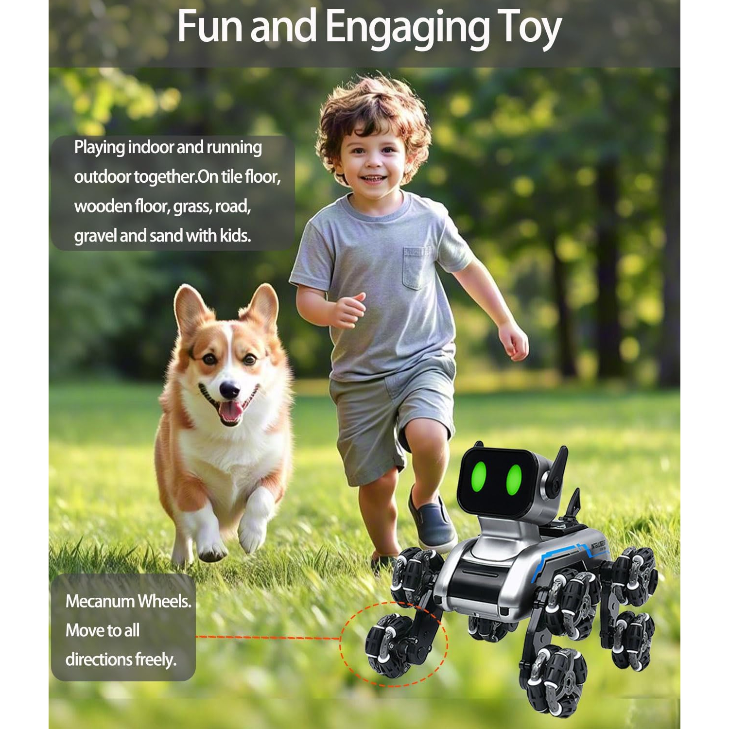 Jouet robot télécommandé pour chien pour enfants, voitures téléguidées acrobatiques à détection de mouvement 2,4 GHz avec musique et lumière, cadeau