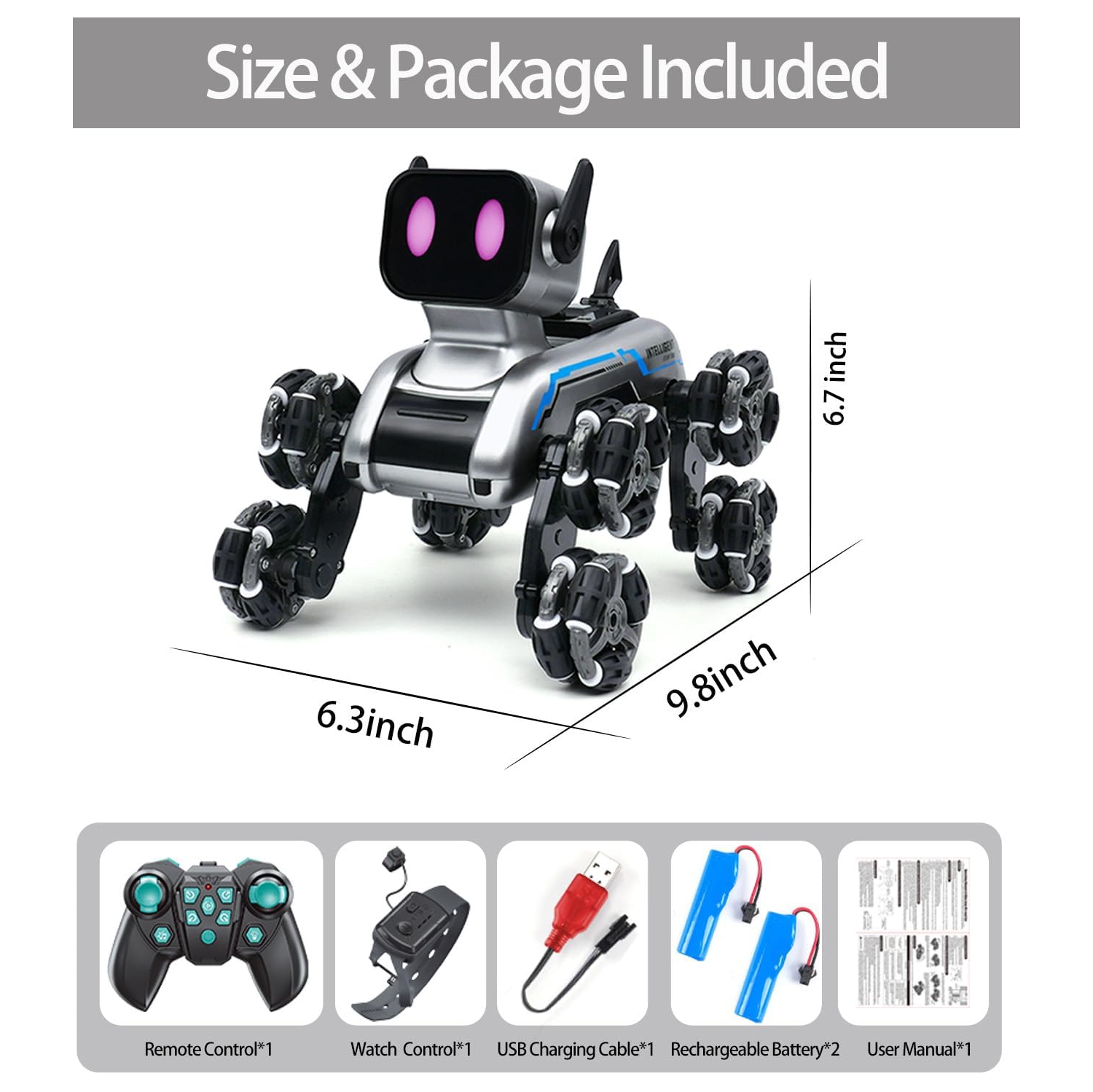 Jouet robot télécommandé pour chien pour enfants, voitures téléguidées acrobatiques à détection de mouvement 2,4 GHz avec musique et lumière, cadeau