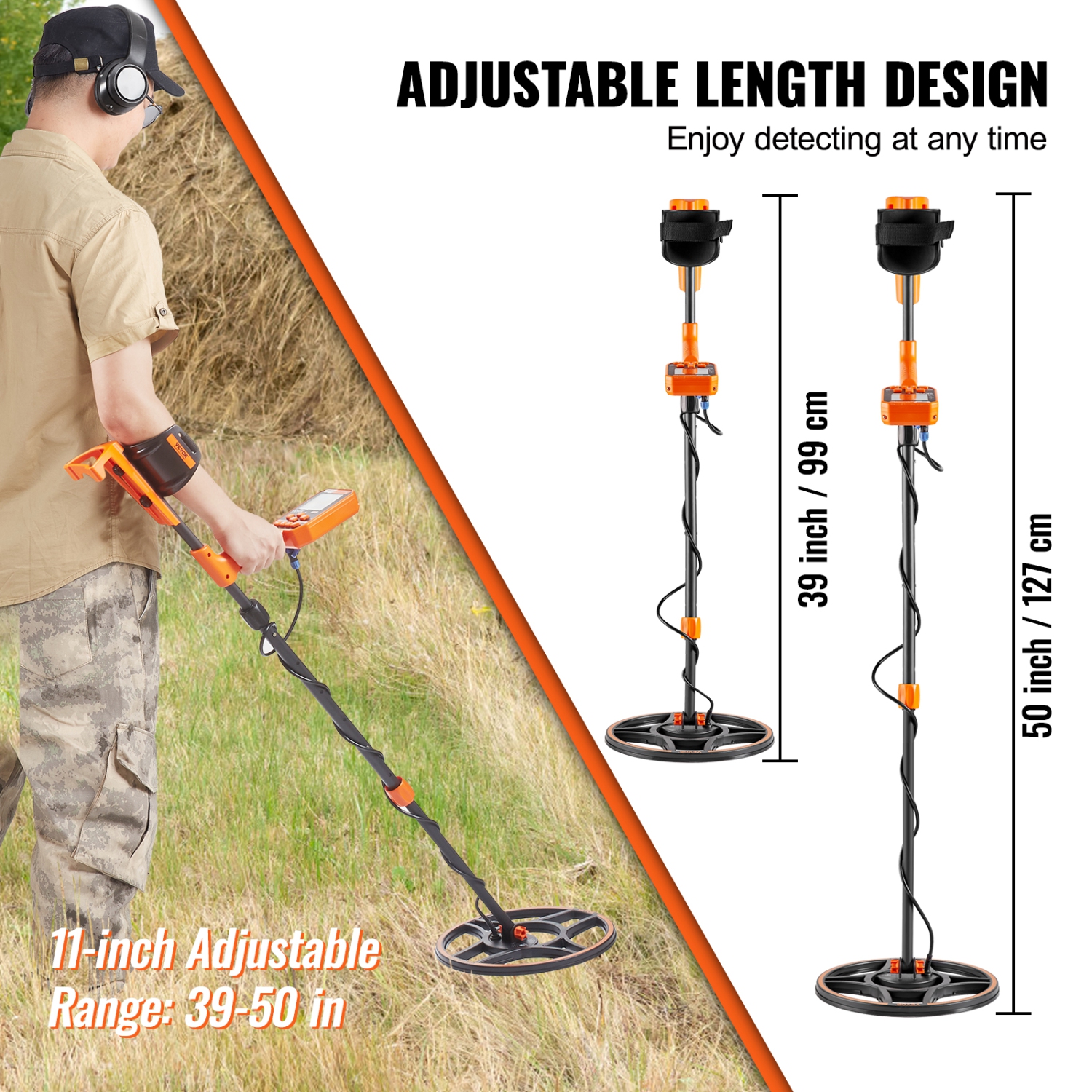 Détecteur de métaux étanche VEVOR 39-50, bobine de 12&nbsp;po, détecteur d'or, réglable avec puce DSP avancée LCD 7 modes, casque Bluetooth, IP68