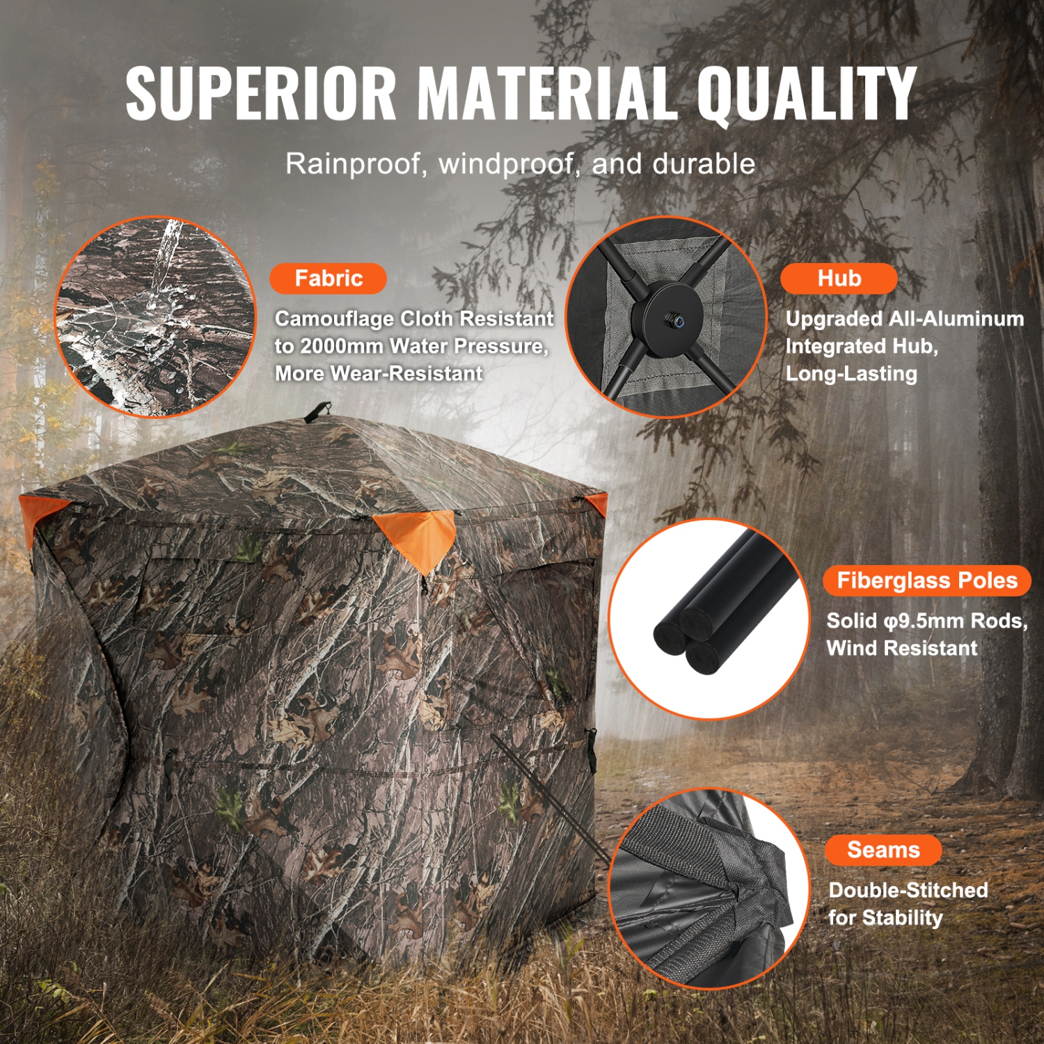 VEVOR 270°See Through Hunting Blind, 2-3 Person Pop Up Deer Blind for Hunting with Carrying Bag, Portable Resilient Hunting Tent, 3 Horizontal