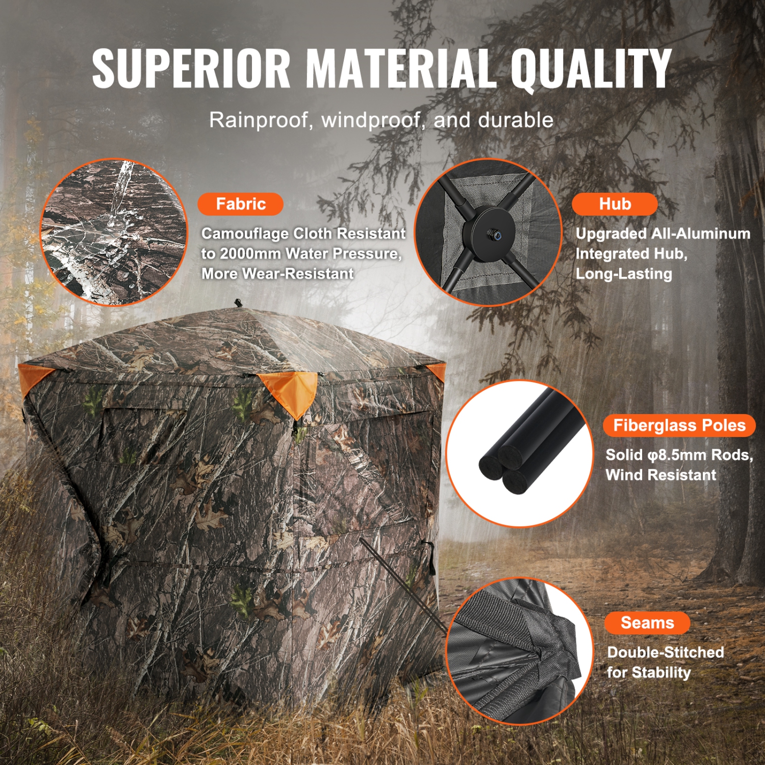 VEVOR 270°See Through Hunting Blind, 1-2 Person Pop Up Deer Blind for Hunting with Carrying Bag, Portable Resilient Hunting Tent, 3 Horizontal