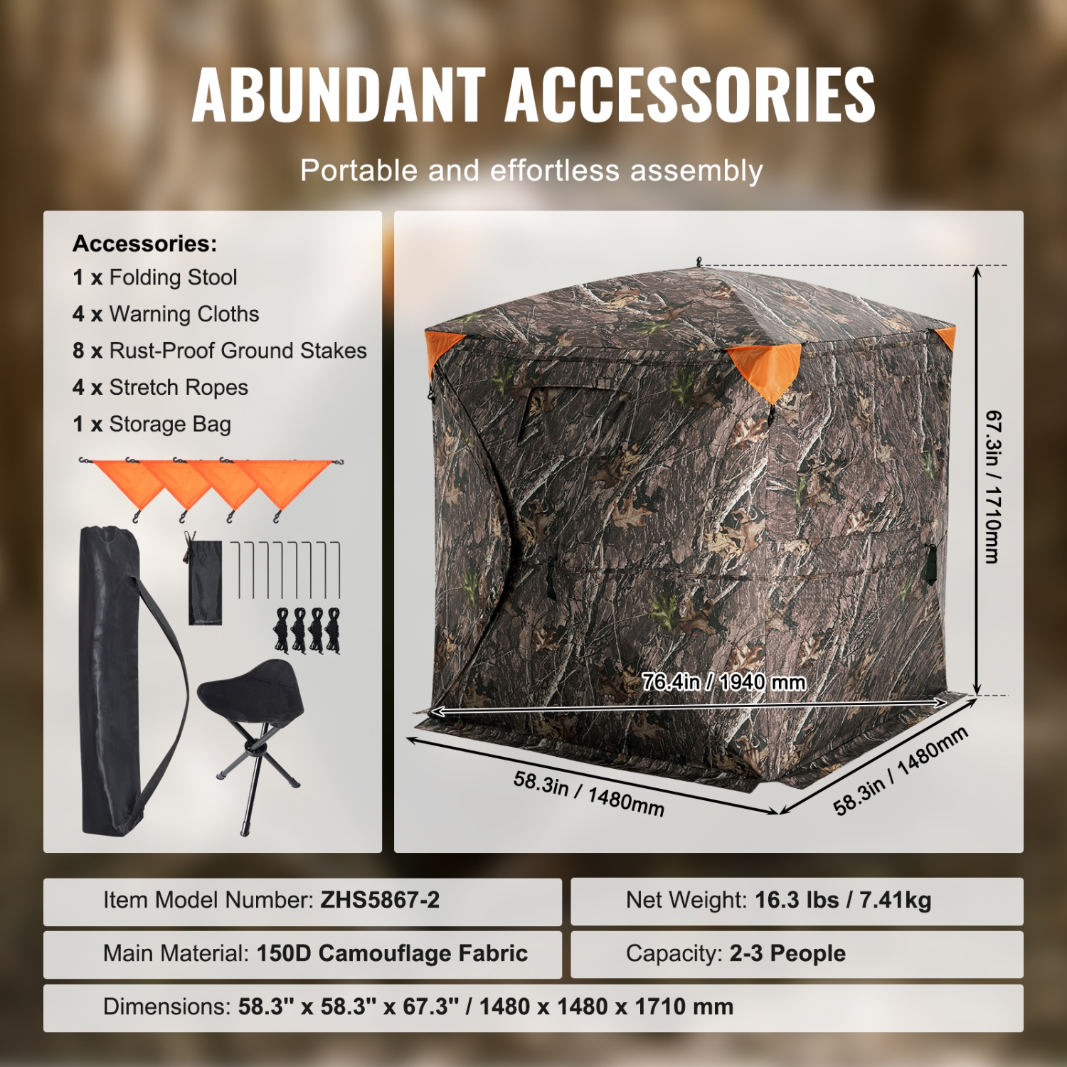 VEVOR 270° See Through Hunting Blind, 2-3 Person Pop Up Deer Blind for Hunting with Carrying Bag, Resilient Hunting Tent, One-Way See-Through Mesh