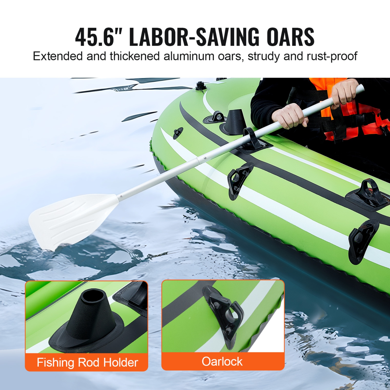 VEVOR 3-Person Inflatable Boat, Inflatable Fishing Boat, PVC Portable Boat Raft Kayak, 45.6" Aluminum Oars, High-Output Pump, Fishing Rod Holders,