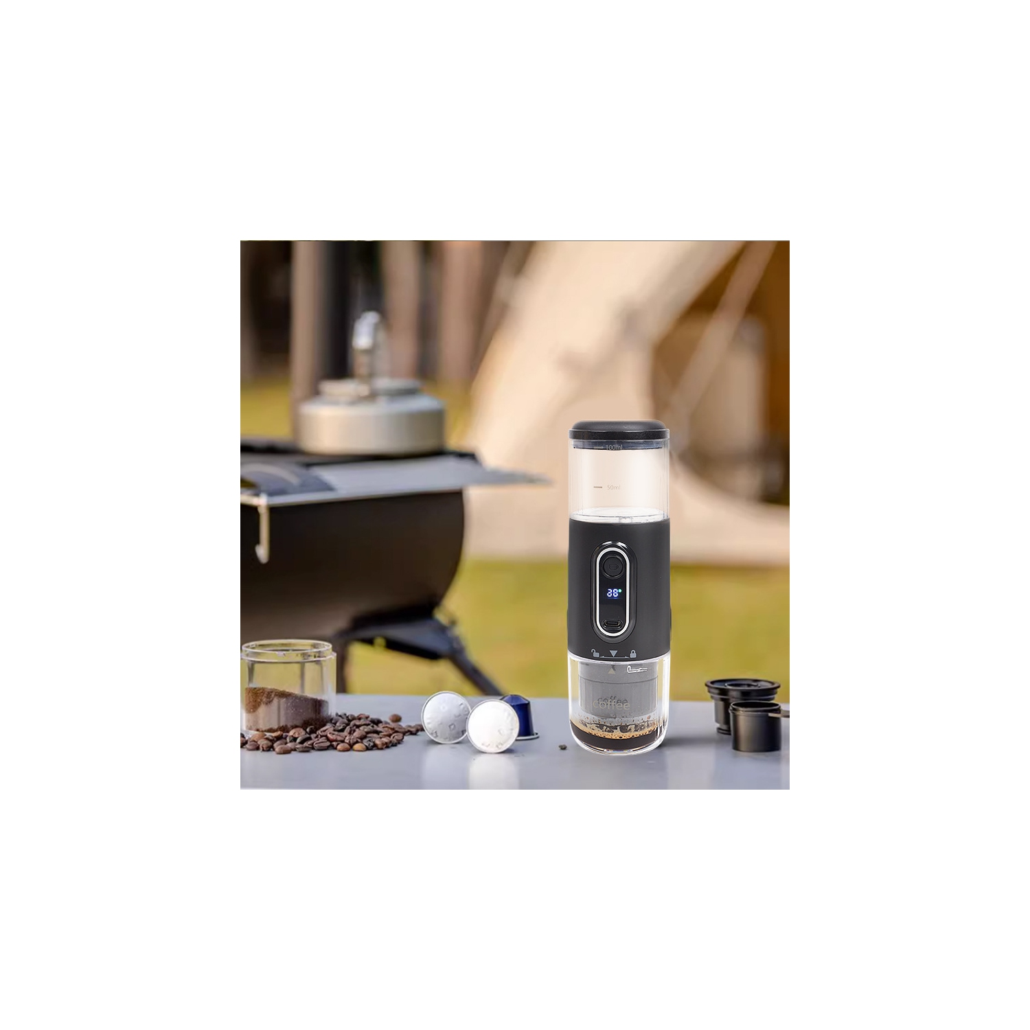 Portable Electric Espresso Coffee Machine,Wireless Coffee Maker,Self-Heating Capsule Coffee Maker for Camping RV Hiking