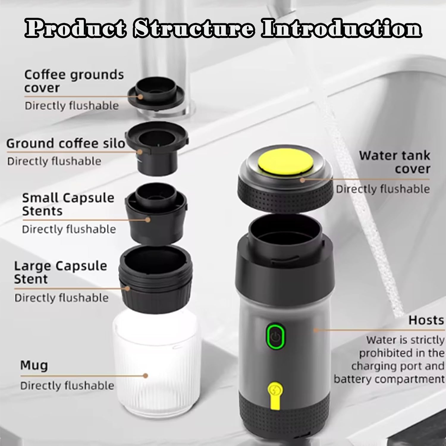 Portable Coffee Maker,60ML Electric Wireless Espresso Coffee Machine for Coffee Capsule & Powder,Travel Coffee Maker for Camping Travel Hiking Office