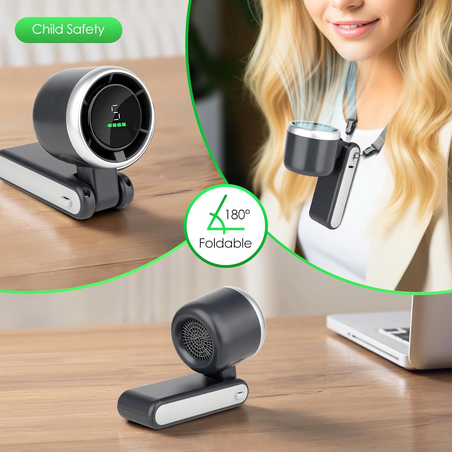 Mini ventilateur turbo portatif portatif portatif, ventilateur de cou de voyage rechargeable par USB à 5 vitesses, ventilateur de poche pliable pour