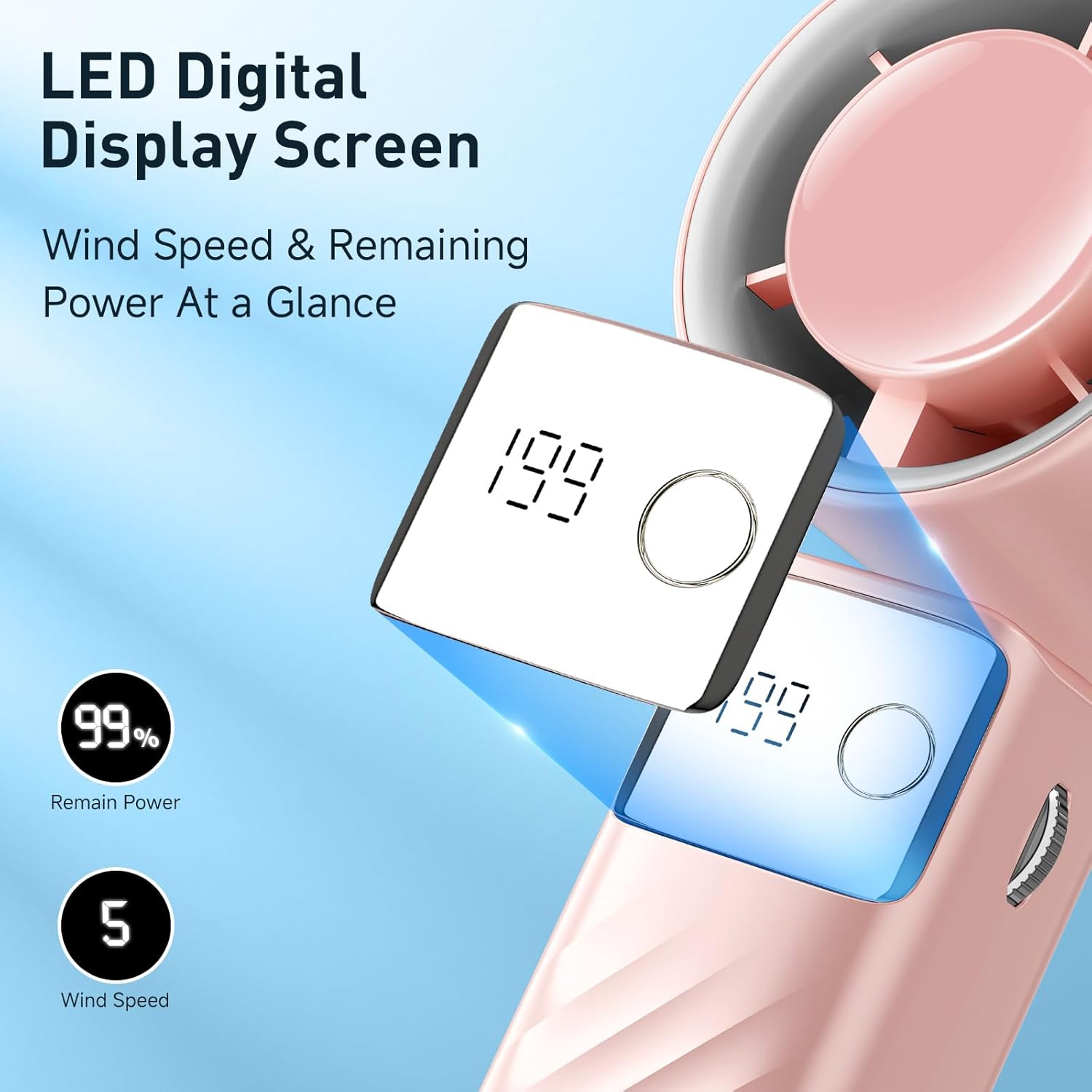 Handheld Fan,Powerful Portable Fan,Turbo Mini Fans,Personal Rechargeable Fan,1-199 Speed,LED Display,Foldable Pocket Fan for Outdoor Indoor