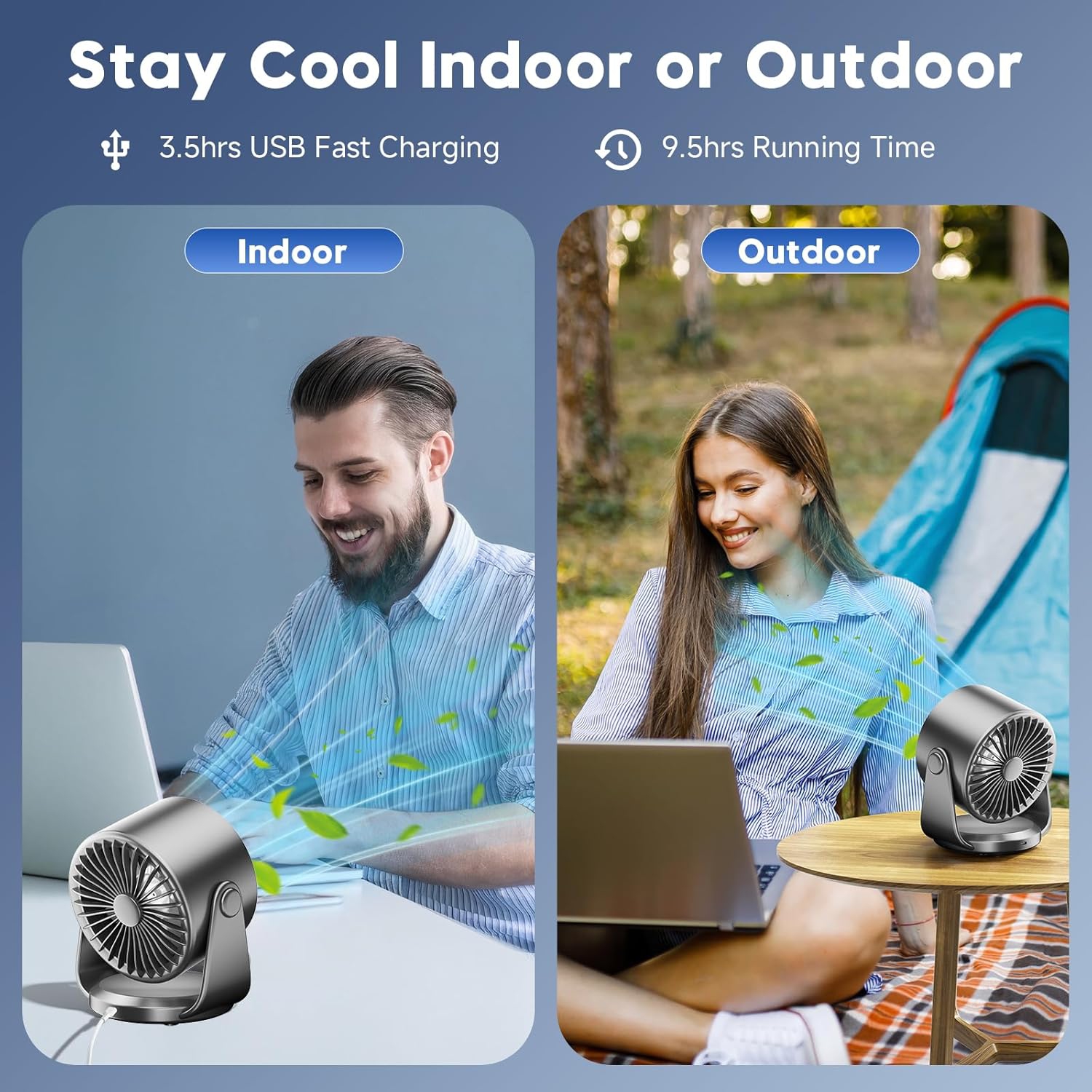 Table Fans,Ultra Quiet Wall-Mounted Desk Fan,Digital Display Rechargeable USB Fan,Portable Desk Fan for Home Office Kitchen Travel Camping