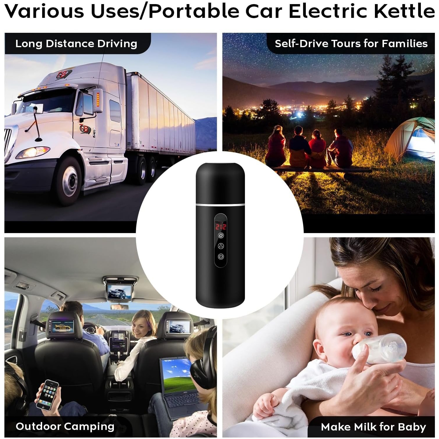 Bouilloire électrique de voyage, Bouilloire de chauffe-café pour l'auto 12&nbsp;V/24&nbsp;V, Chaudière à eau chaude portative, Petit chauffe-eau