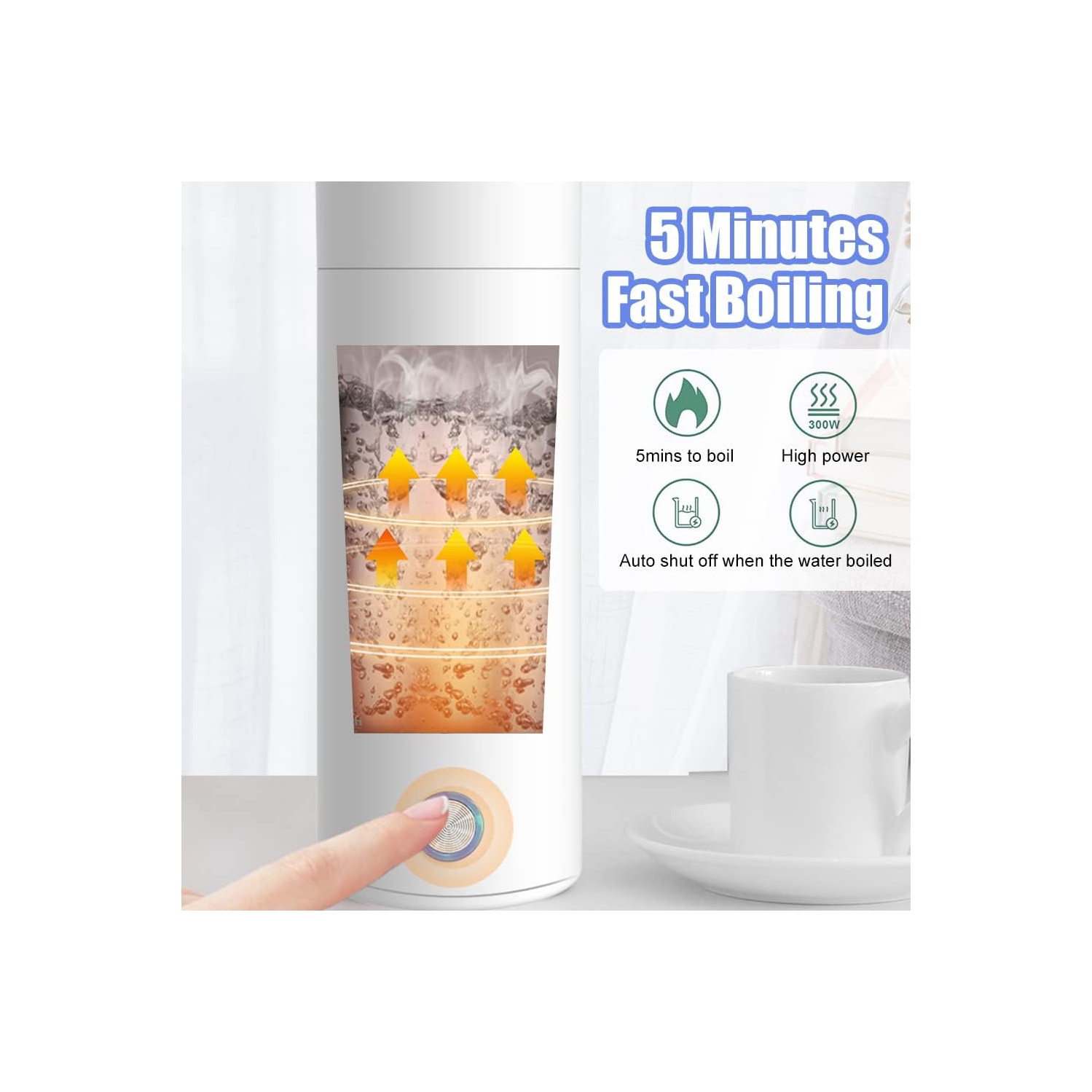 Portable Electric Kettle,Fast Boiling 400ML Hot Water Boiler Bottle,Electric Heated Cup Travel Kettle for Making Tea Coffee