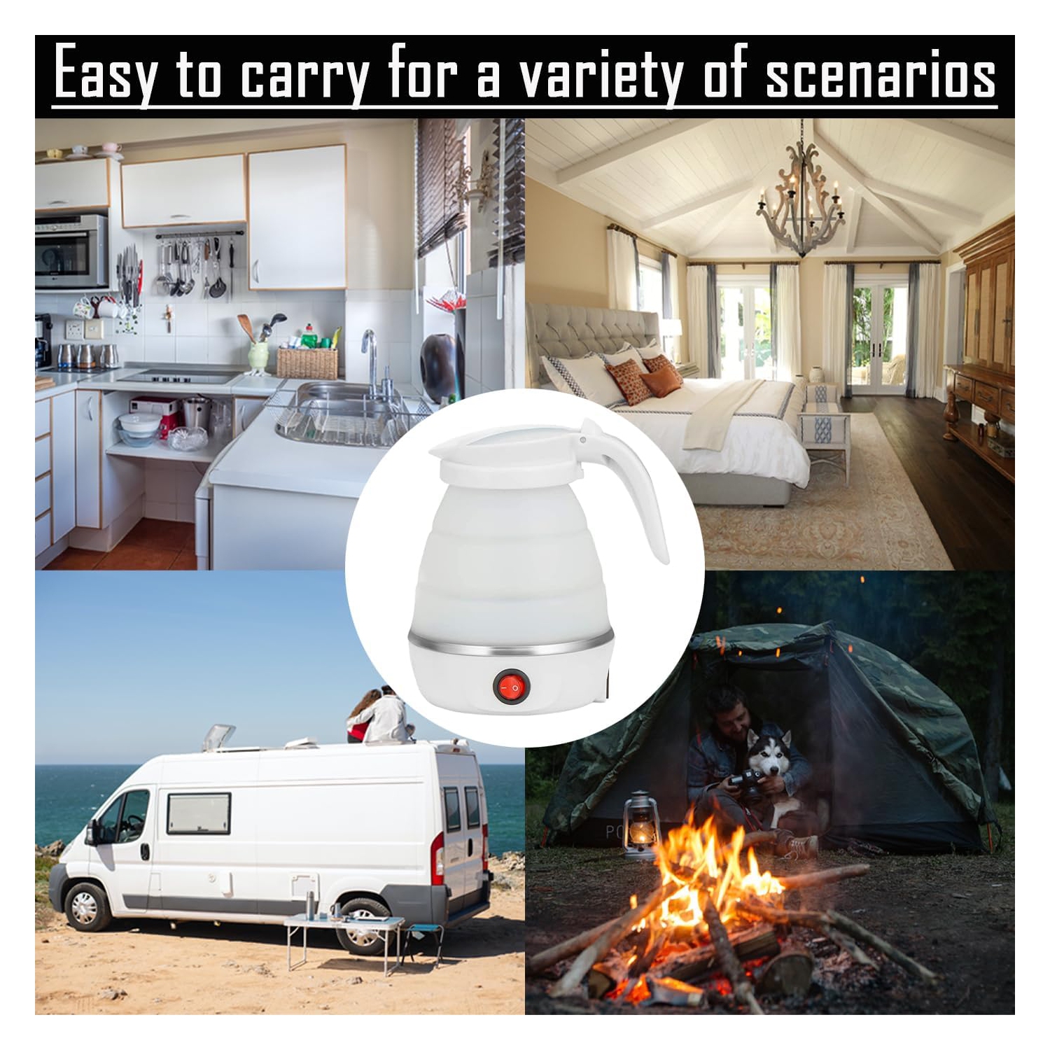 Foldable Electric Travel Kettle Portable Silicone Collapsible Water Boiler Tea Pot for Camping