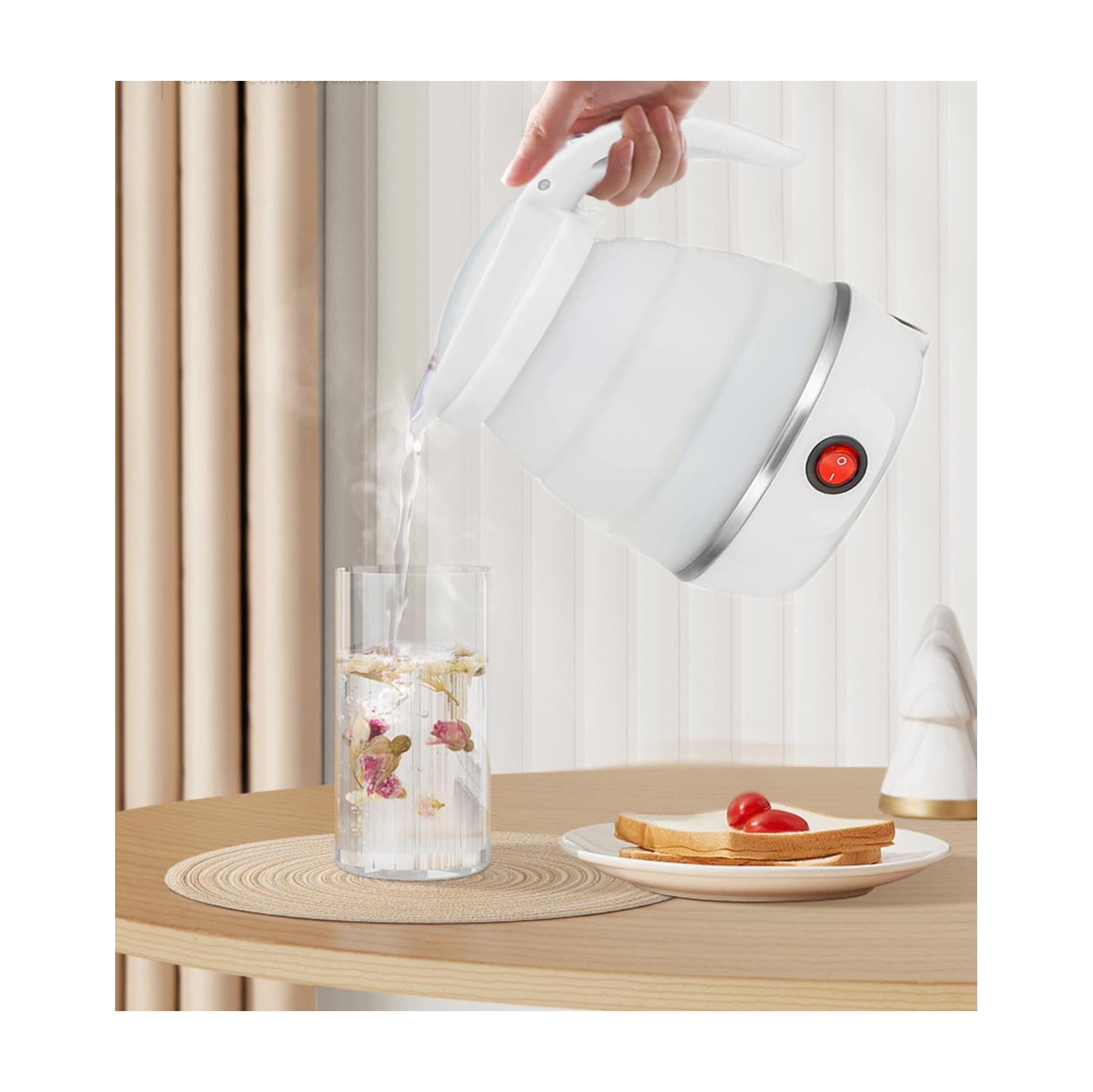 Foldable Electric Travel Kettle Portable Silicone Collapsible Water Boiler Tea Pot for Camping