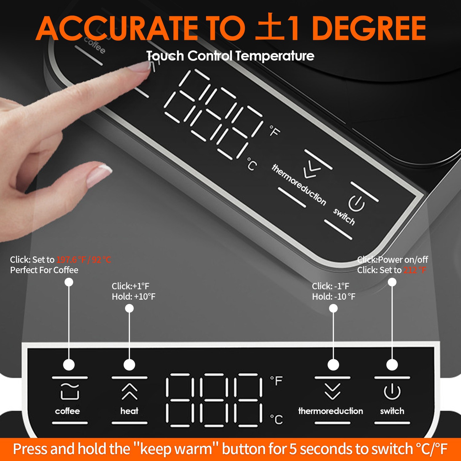 Bouilloire électrique à col de cygne à température contrôlée, cafetière électrique avec doublure en acier inoxydable pour les voyages, utilisation à