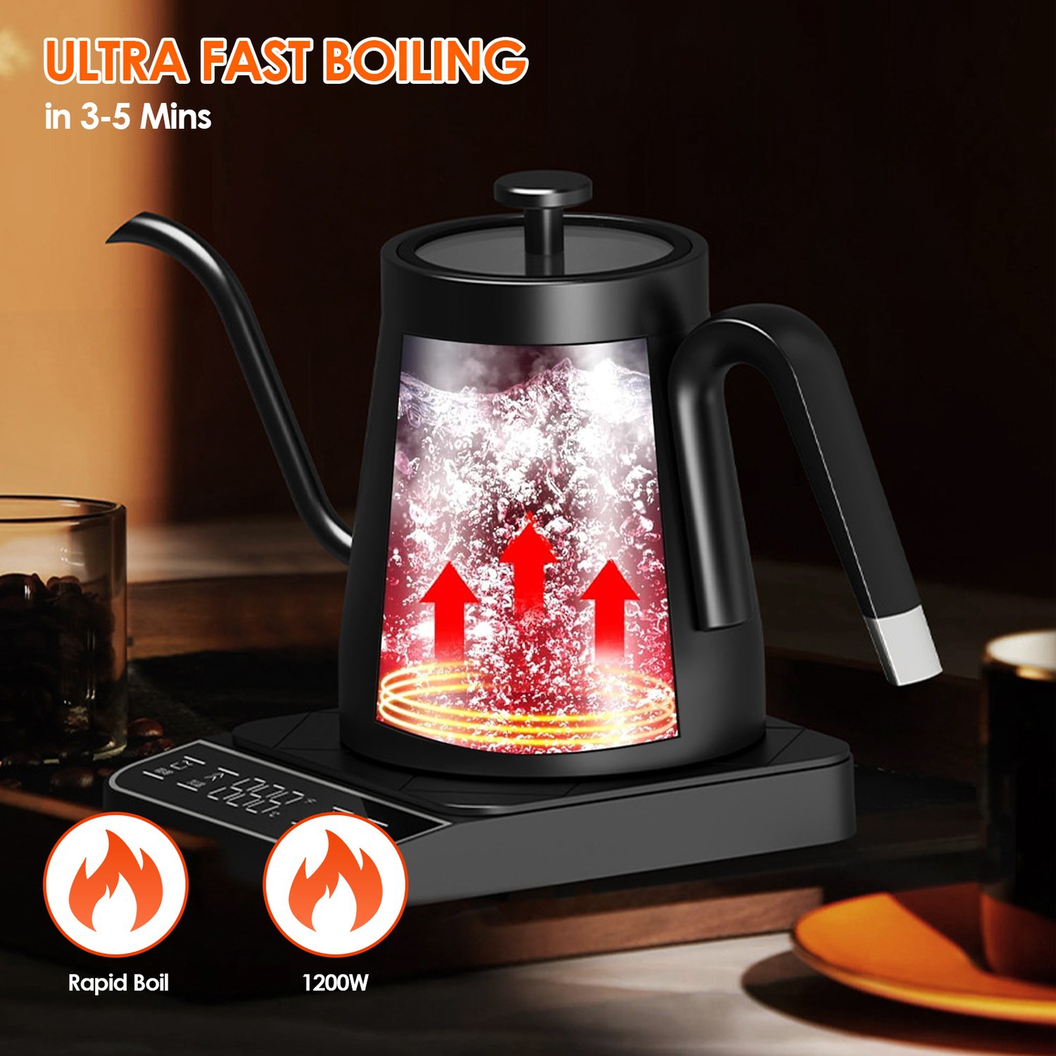 Bouilloire électrique à col de cygne à température contrôlée, cafetière électrique avec doublure en acier inoxydable pour les voyages, utilisation à