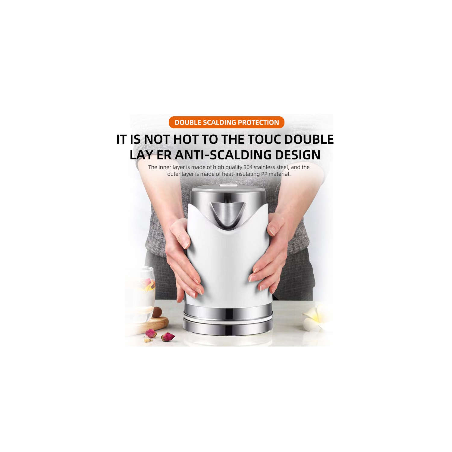 Bouilloire électrique de 2 L Chaudière à grand volume 1500 W Bouilloire électrique à ébullition rapide Protection contre l'ébullition et le