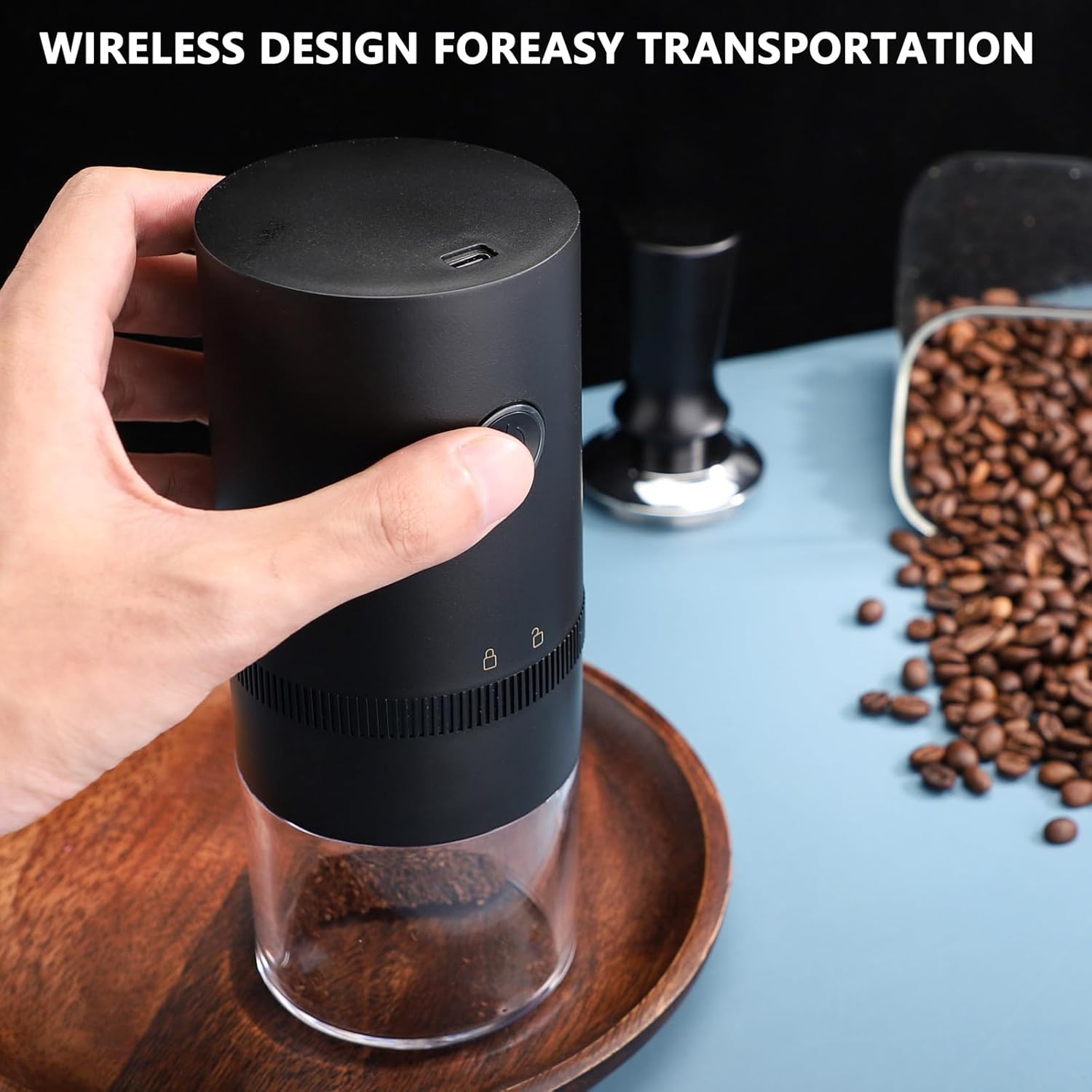 Coffee Grinder Electric with Adjustable Coarseness,Rechargeable Electric Coffee Bean Grinder,Small Cordless Coffee Grinder