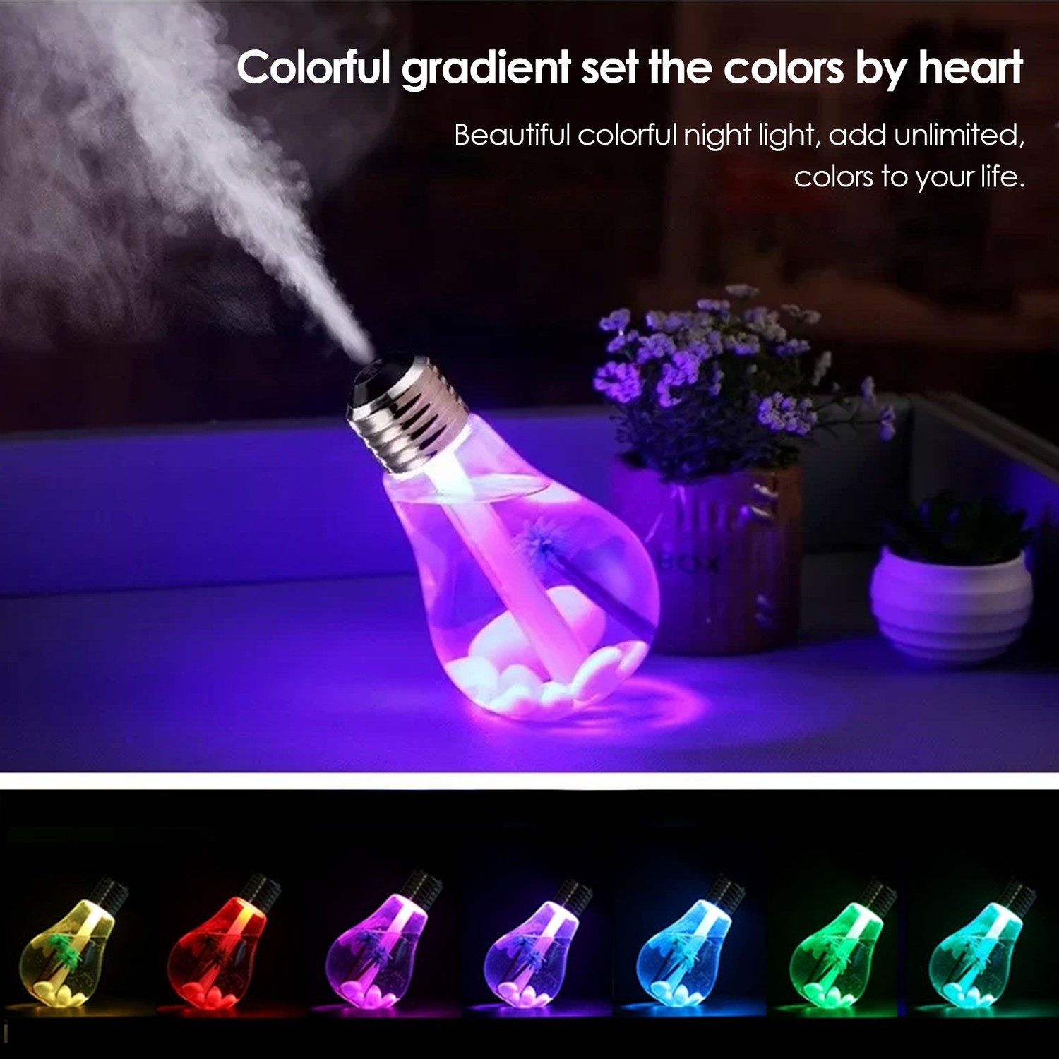 2 Pack Aromatherapy Diffusers, 400ml Colorful Light Bulb Air Humidifier Essential Oil Diffuser Atomizer Freshener Mist sprayer