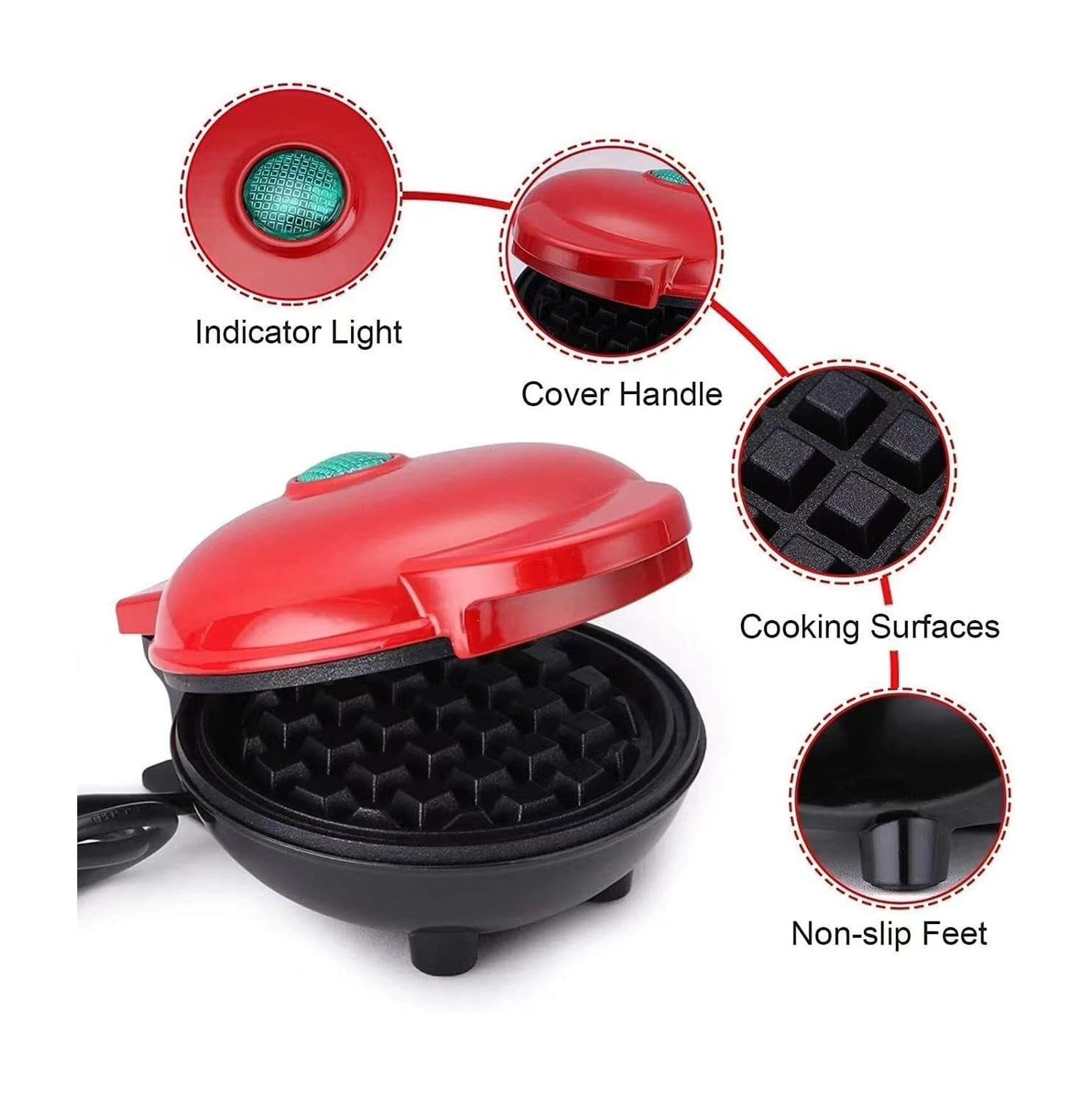 4 Inch Electric Round Griddle Waffle Maker for Pancakes Cookies Burgers Quesadillas Eggs Snacks