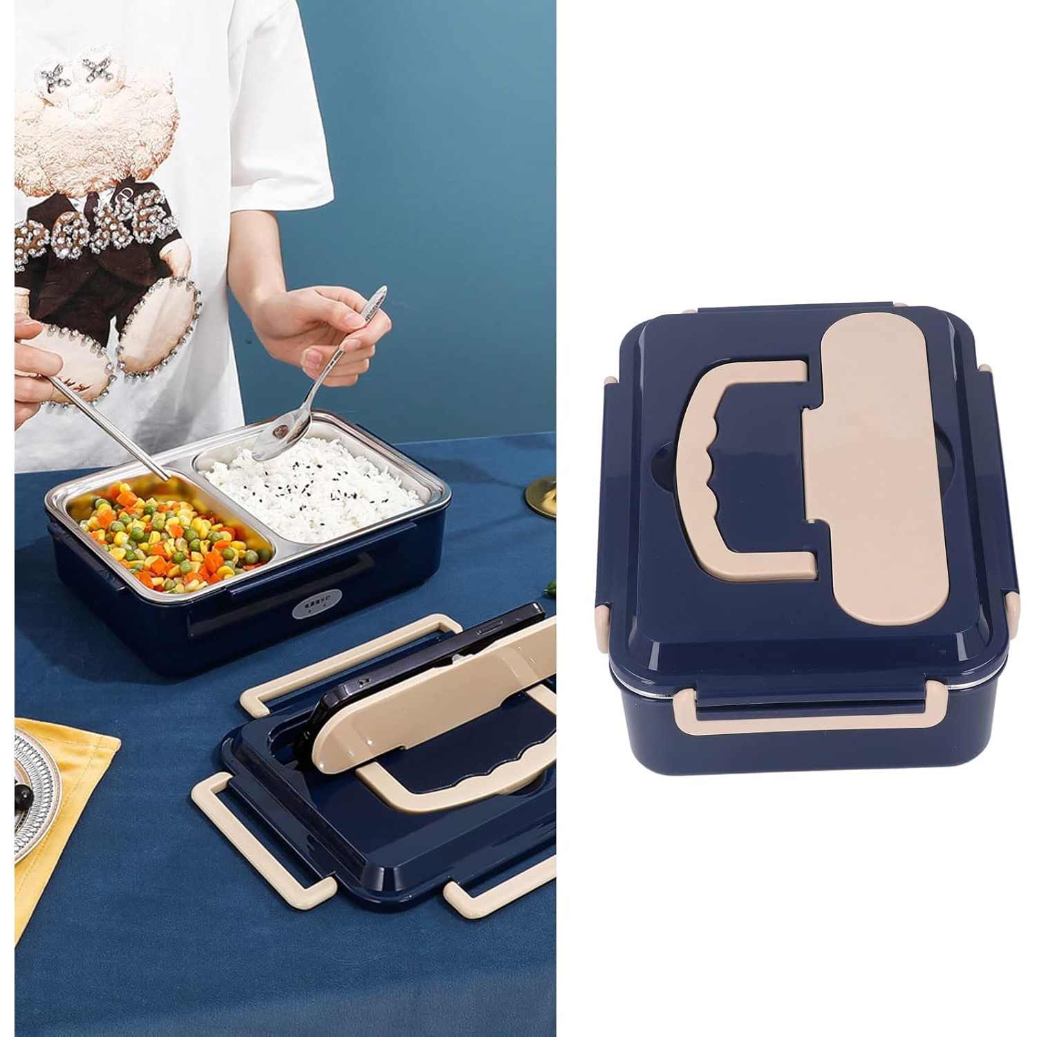 Electric Lunch Box,Stainless Steel Food Warmer Lunch Box, Portable Food Container for Car Truck Work Food Heating