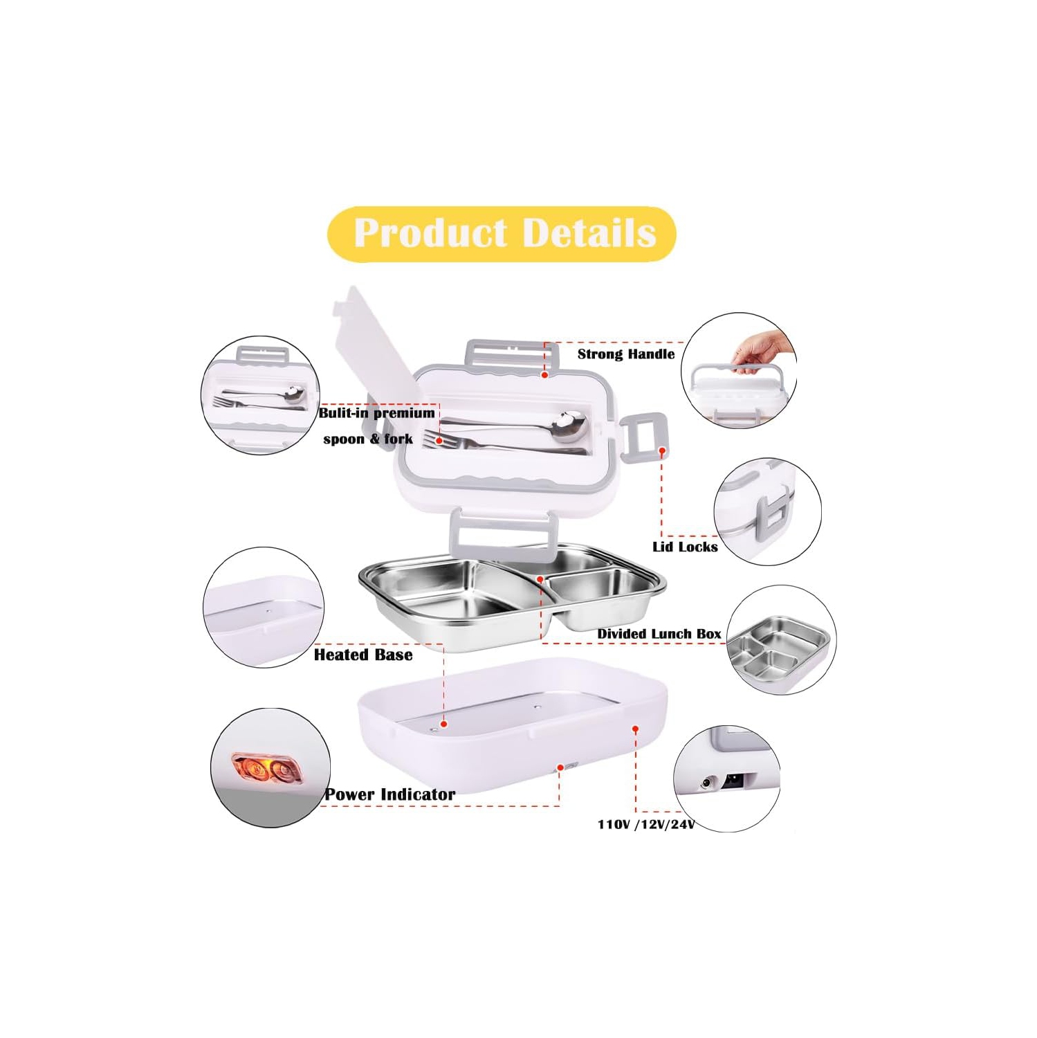 Electric Lunch Box Food Warmer Heater Fast Heating Lunch Box for Car Truck Home Portable Heated Food Container