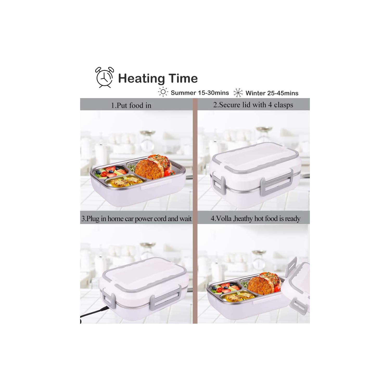 Electric Lunch Box Food Warmer Heater Fast Heating Lunch Box for Car Truck Home Portable Heated Food Container