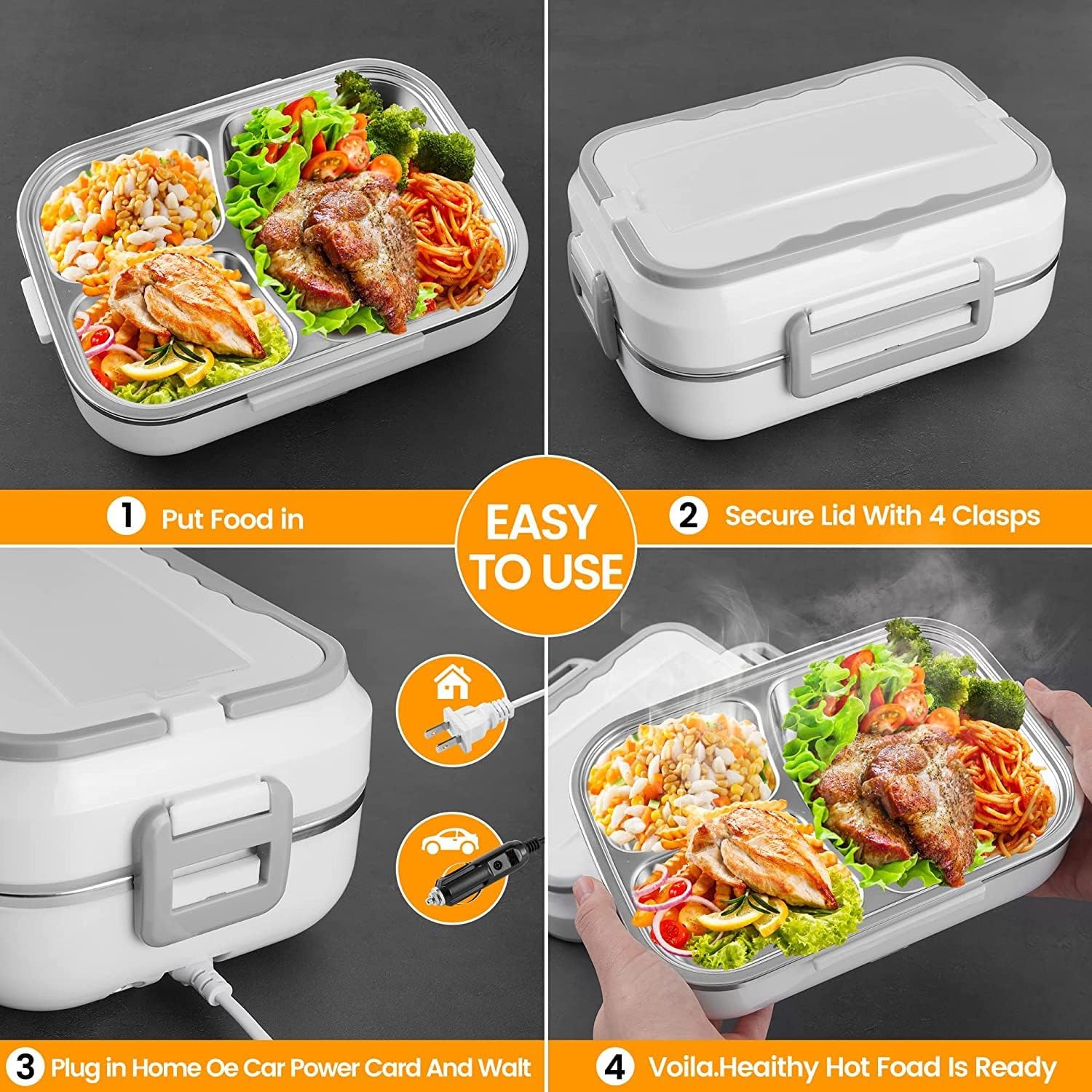Electric Lunch Box Food Warmer Heater Fast Heating Lunch Box for Car Truck Home Portable Heated Food Container