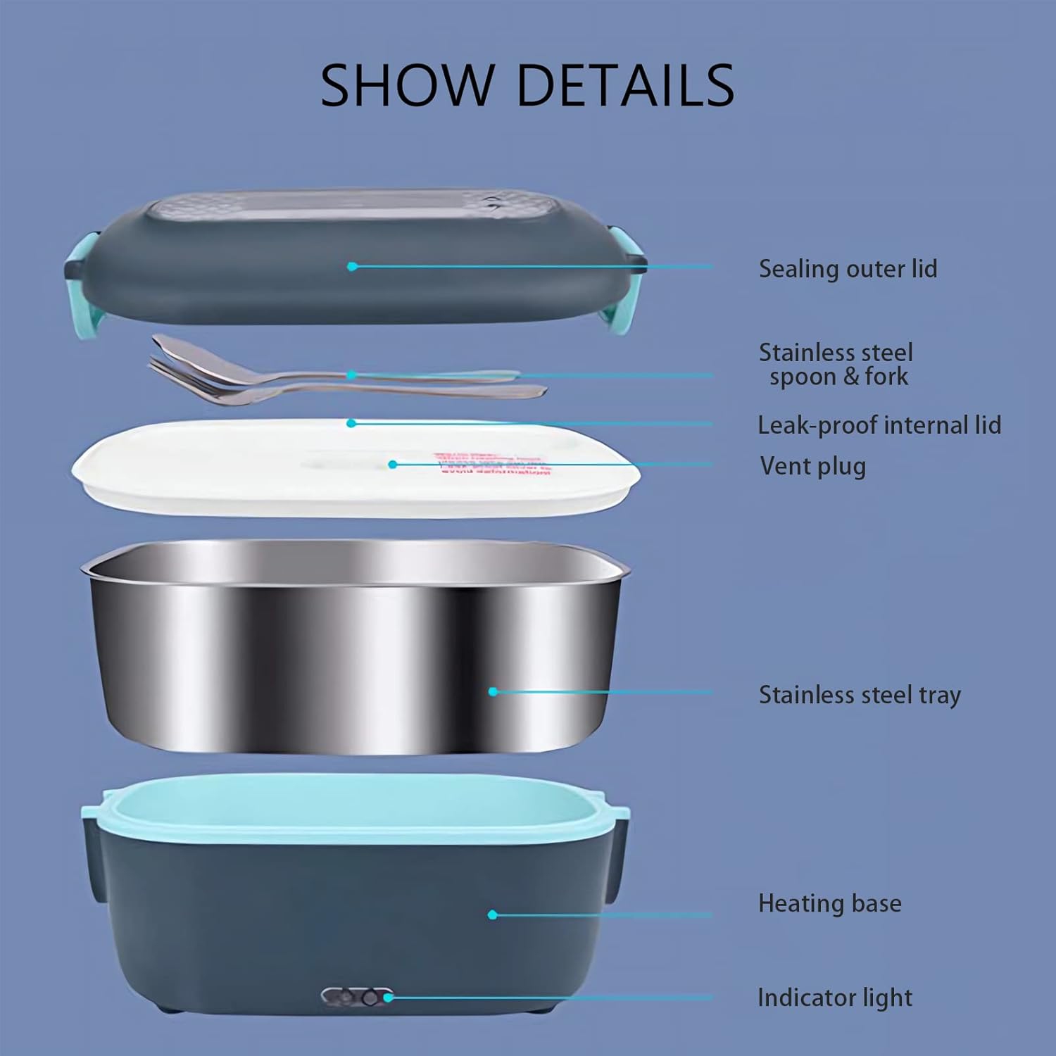 Electric Lunch Box Portable Heating Food Warmer Leakproof Heated Food Box