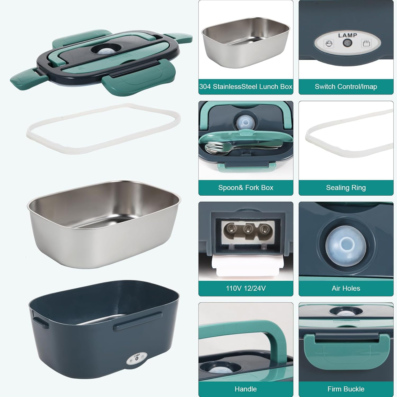 Electric Lunch Box Food Heater,Heated Lunch Box,Portable Food Warmer Box for Car Truck Work with Stainless Steel Container