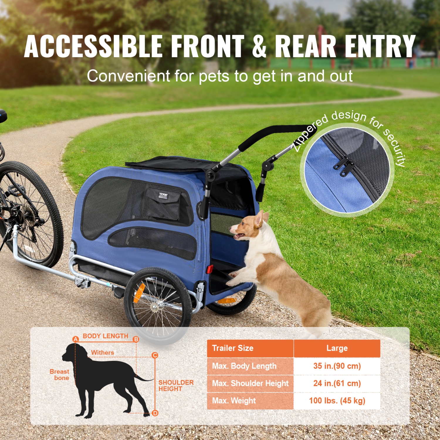 VEVOR 100 lbs Dog Bike Trailer, 2-in-1 Pet Stroller Cart Bicycle Carrier, Easy Folding Cart Frame with Quick Release Wheels, Universal Bicycle