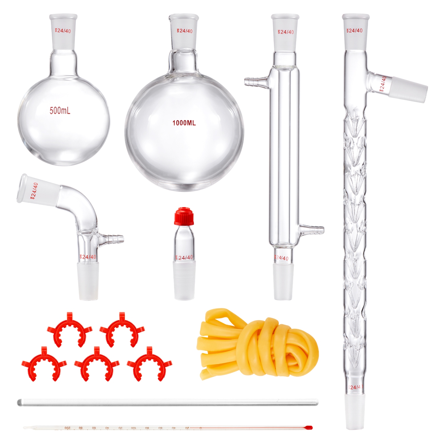 VEVOR 3.3 BoroLab Distillation Kit, Lab Glassware Distillation Kit with 24, 40 Joint, 1000ml Essential Oil Distillation Apparatus Kit, 14 pcs Set of