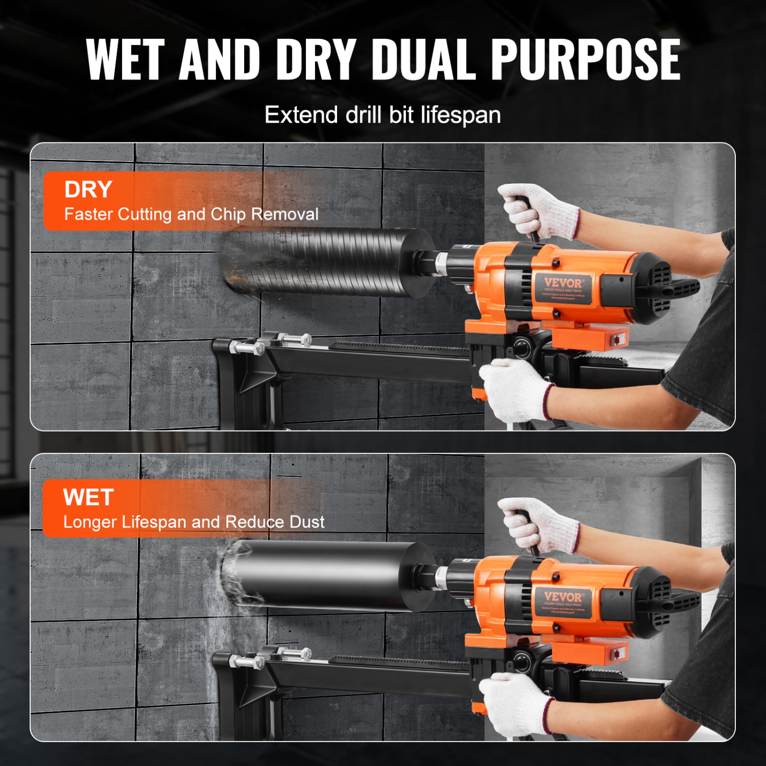 VEVOR Core Drill Machine, 0.8-11.8in Drilling Diameter Diamond Core Drill Rig with Stand and Core Drill Bit, 3500W Rugged Concrete Core Drill, Wet