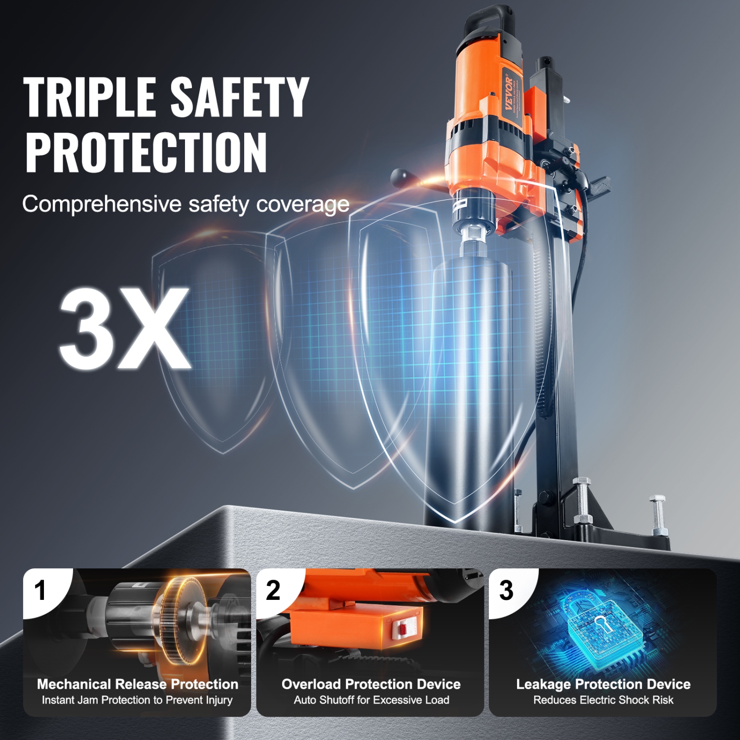 VEVOR Core Drill Machine, 0.8-11.8in Drilling Diameter Diamond Core Drill Rig with Stand and Core Drill Bit, 3500W Rugged Concrete Core Drill, Wet