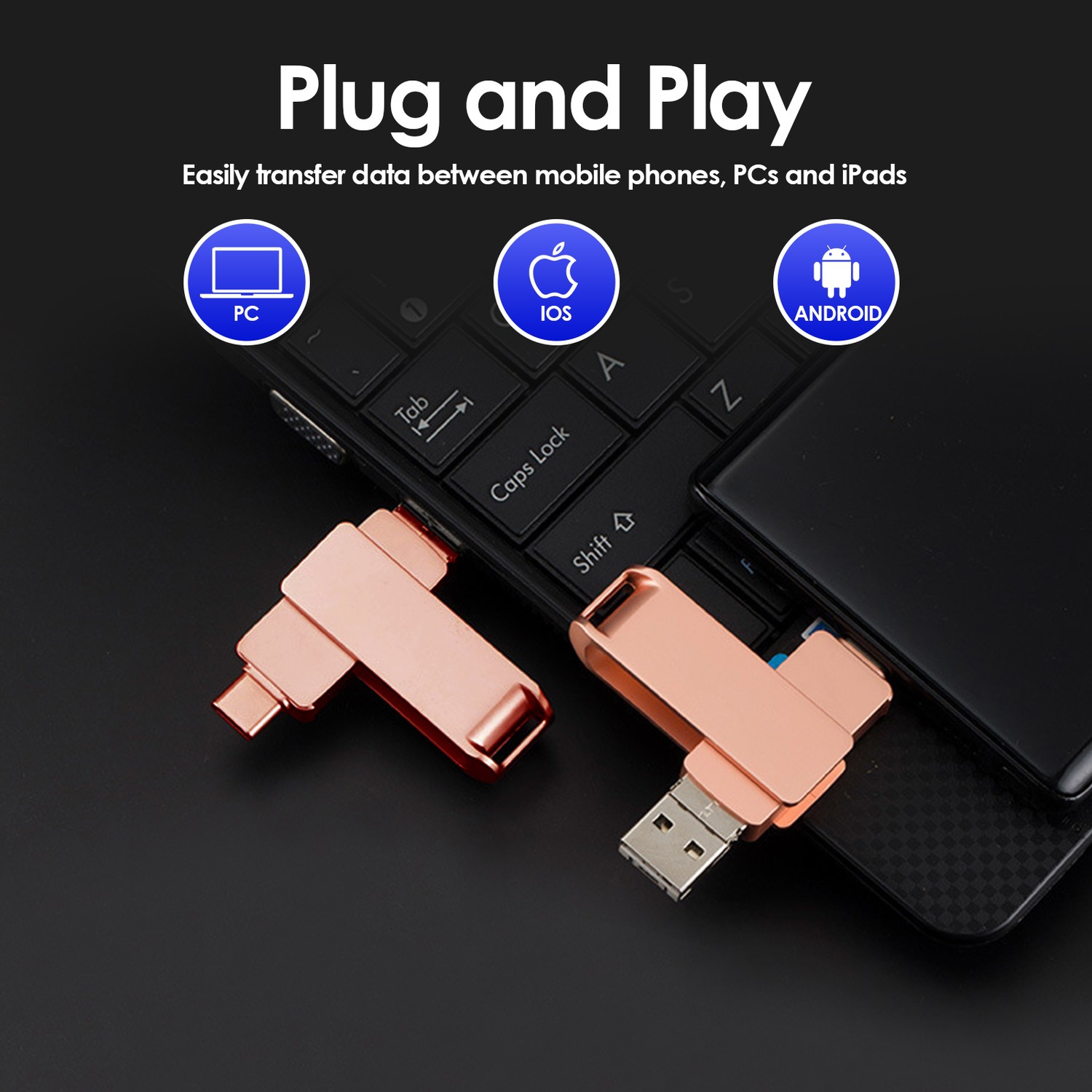 Clé USB 3,0 Photo Stick de 128&nbsp;Go pour iPhone Clé USB Clé USB Clé USB Stockage externe - Rose doré