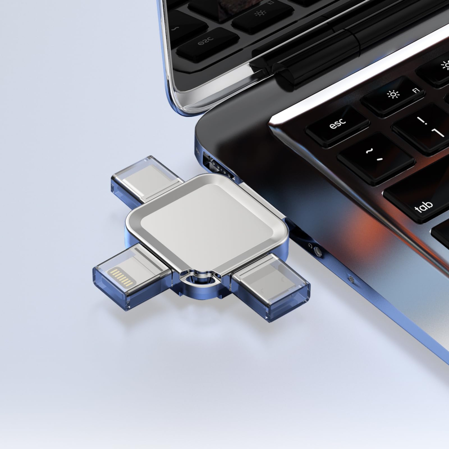 Clé USB 3,0 de 128 Go avec port de type C; Port Lightning; Port USB; Clé USB; Clé USB; Port micro; Argenté pour photos