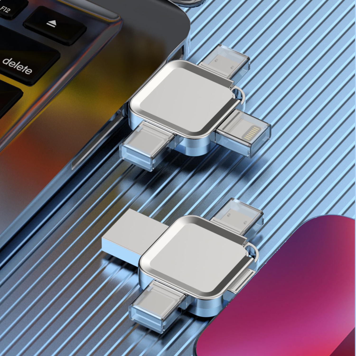 Clé USB 3,0 de 128 Go avec port de type C; Port Lightning; Port USB; Clé USB; Clé USB; Port micro; Argenté pour photos