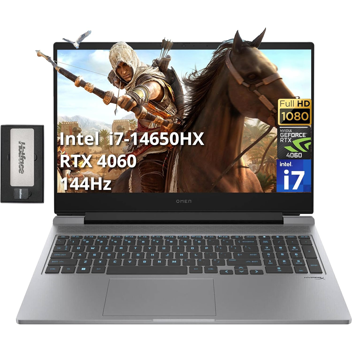 HP Omen 16.1" FHD 144Hz Gaming Laptop, Intel i7-14650HX,2TB SSD,64GB DDR5,NVIDIA GeForce RTX 4060 8GB GDDR6, RGB Backlit Keyboard,Win 11 Pro, Silver, 256GB Docking Station Set