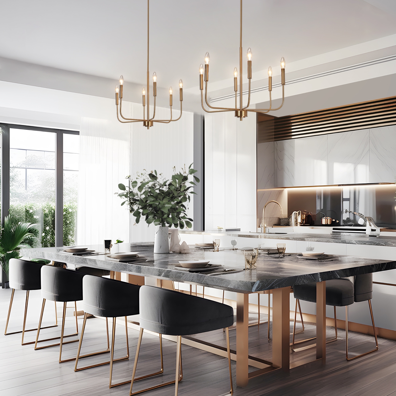 6-Light Electroplated Brass Candlestick Chandelier