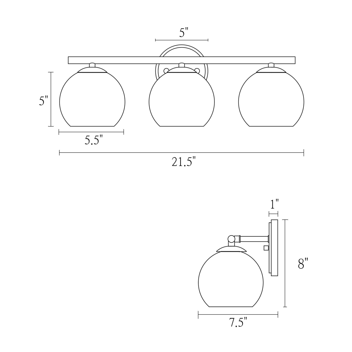 Applique de salle de bain industrielle noire, 21.5&nbsp;po Applique murale moderne en forme de globe à 3 ampoules avec abat-jour en verre transparent
