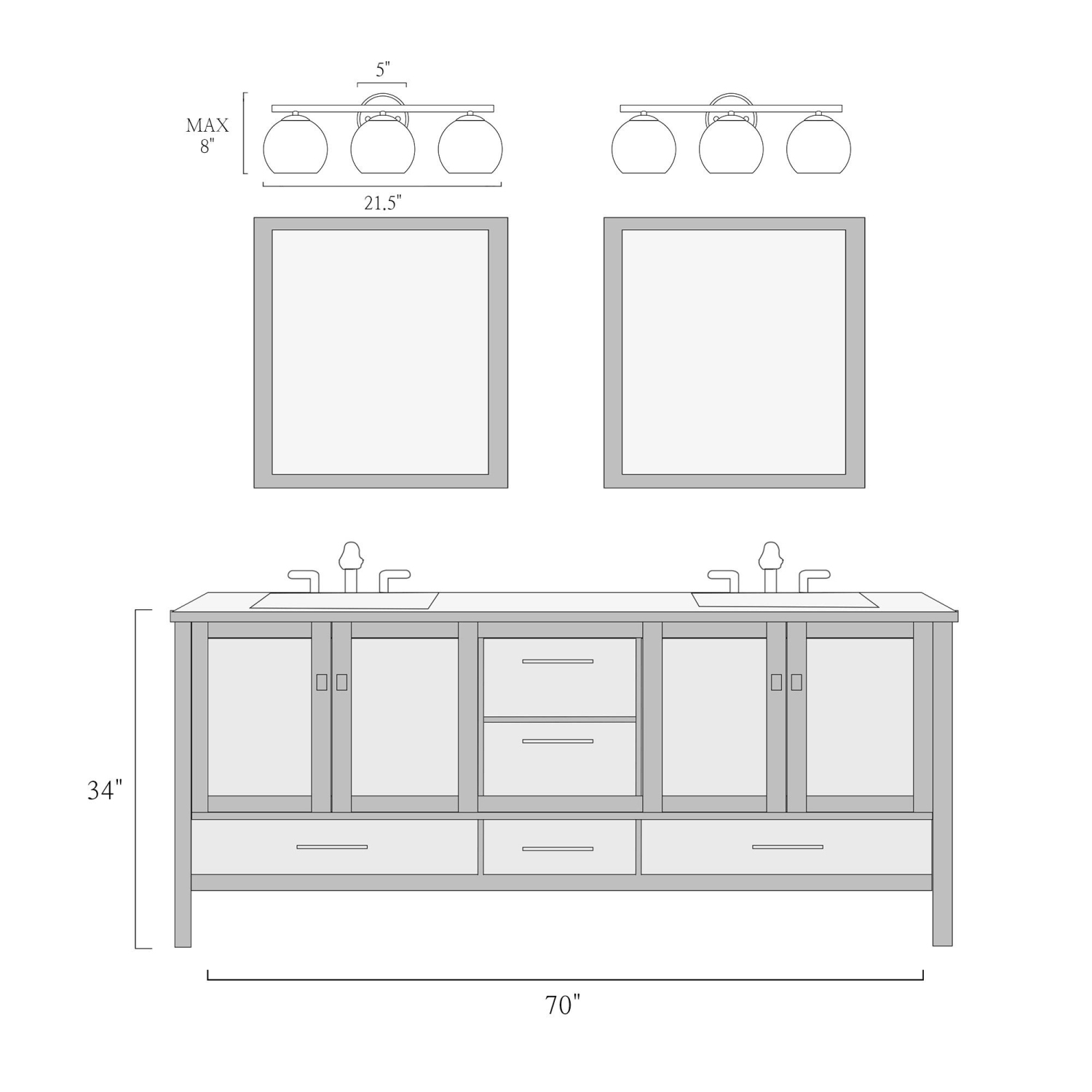Applique de salle de bain industrielle noire, 21.5&nbsp;po Applique murale moderne en forme de globe à 3 ampoules avec abat-jour en verre transparent
