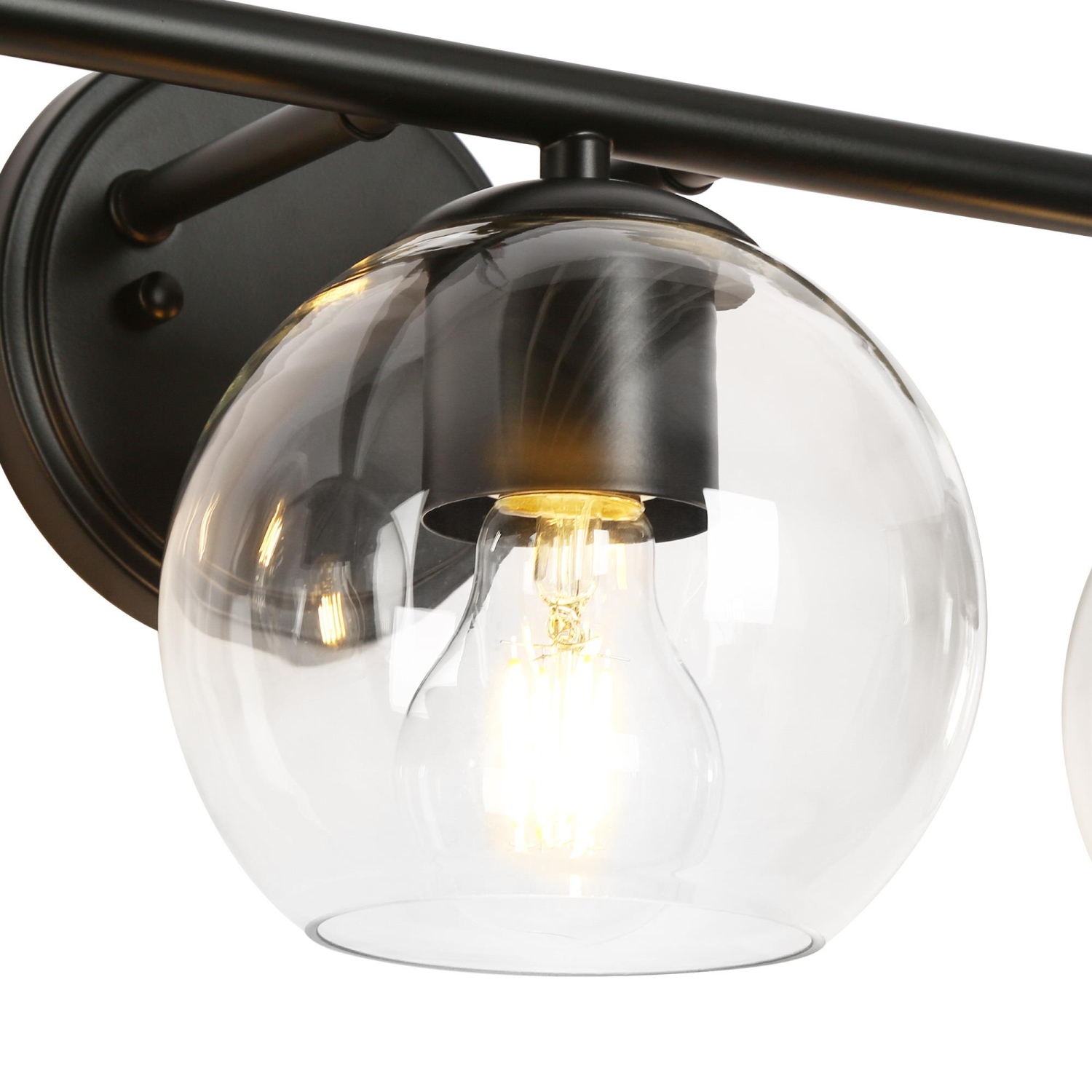 Applique de salle de bain industrielle noire, 21.5&nbsp;po Applique murale moderne en forme de globe à 3 ampoules avec abat-jour en verre transparent