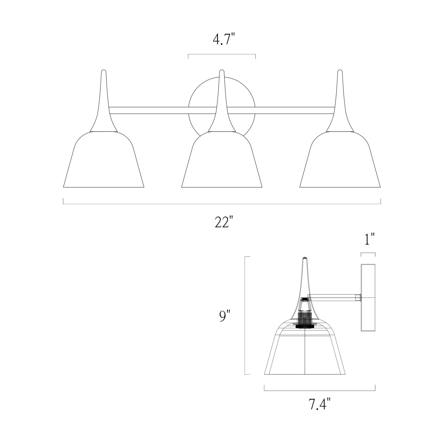 Applique de salle de bain moderne Vintage noir et or, 22 po Applique murale industrielle pour salle de bain à 3 lumières avec abat-jour en résine