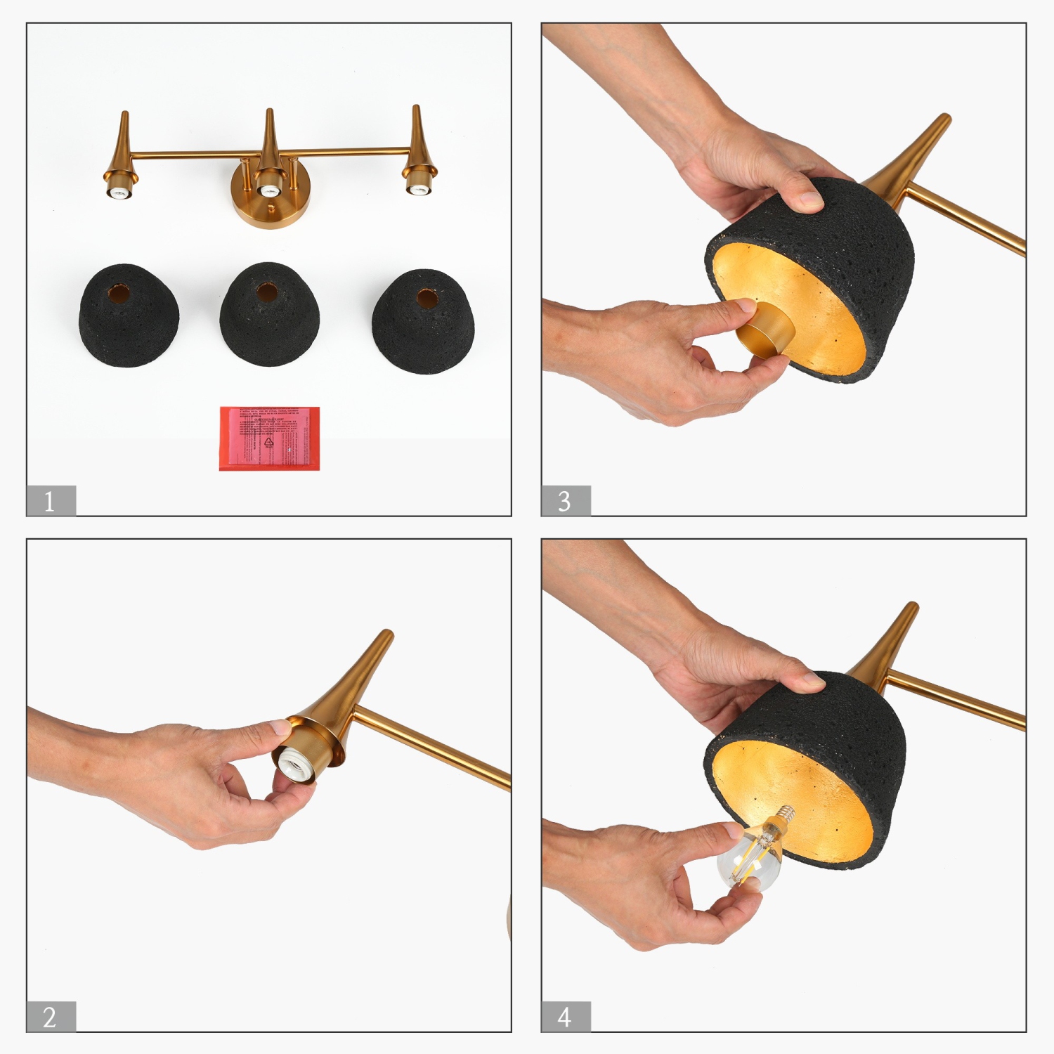 Applique de salle de bain moderne Vintage noir et or, 22 po Applique murale industrielle pour salle de bain à 3 lumières avec abat-jour en résine